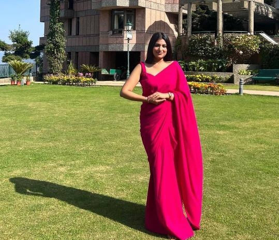     			ANAND SAREES Georgette Solid Saree With Unstitched Blouse Piece ( Pink )
