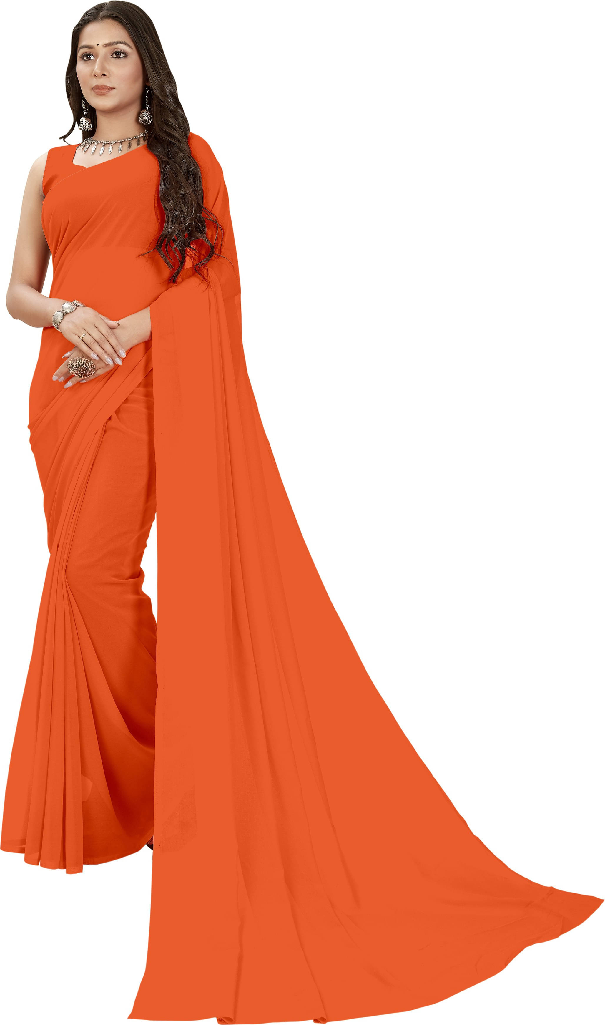 ANAND SAREES Georgette Solid Saree With Unstitched Blouse Piece ( Light Blue ) ANAND SAREES Georgette Solid Saree With Unstitched Blouse Piece ( Light Blue )