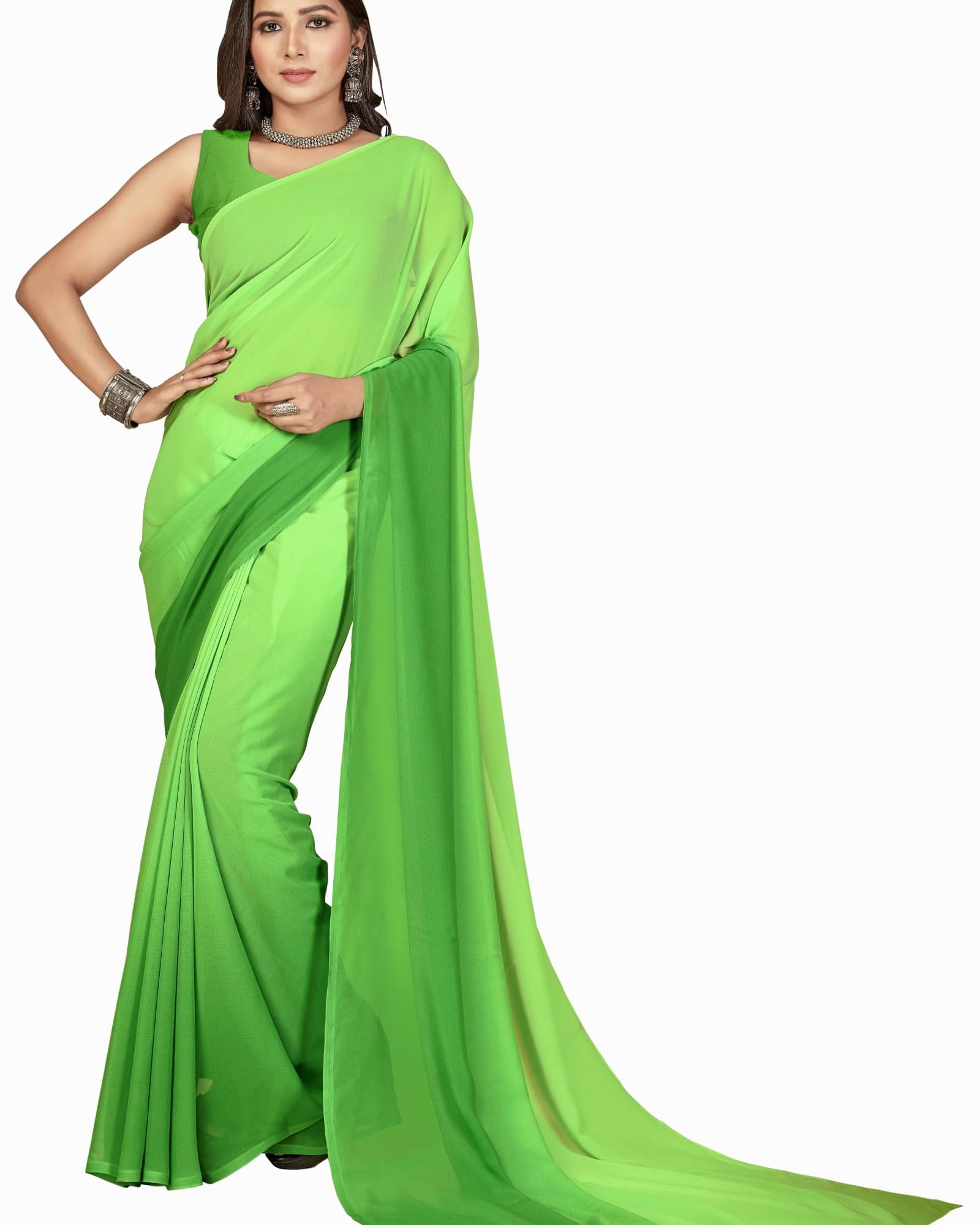 ANAND SAREES Georgette Striped Saree With Unstitched Blouse Piece ( Light Green ) ANAND SAREES Georgette Striped Saree With Unstitched Blouse Piece ( Light Green )