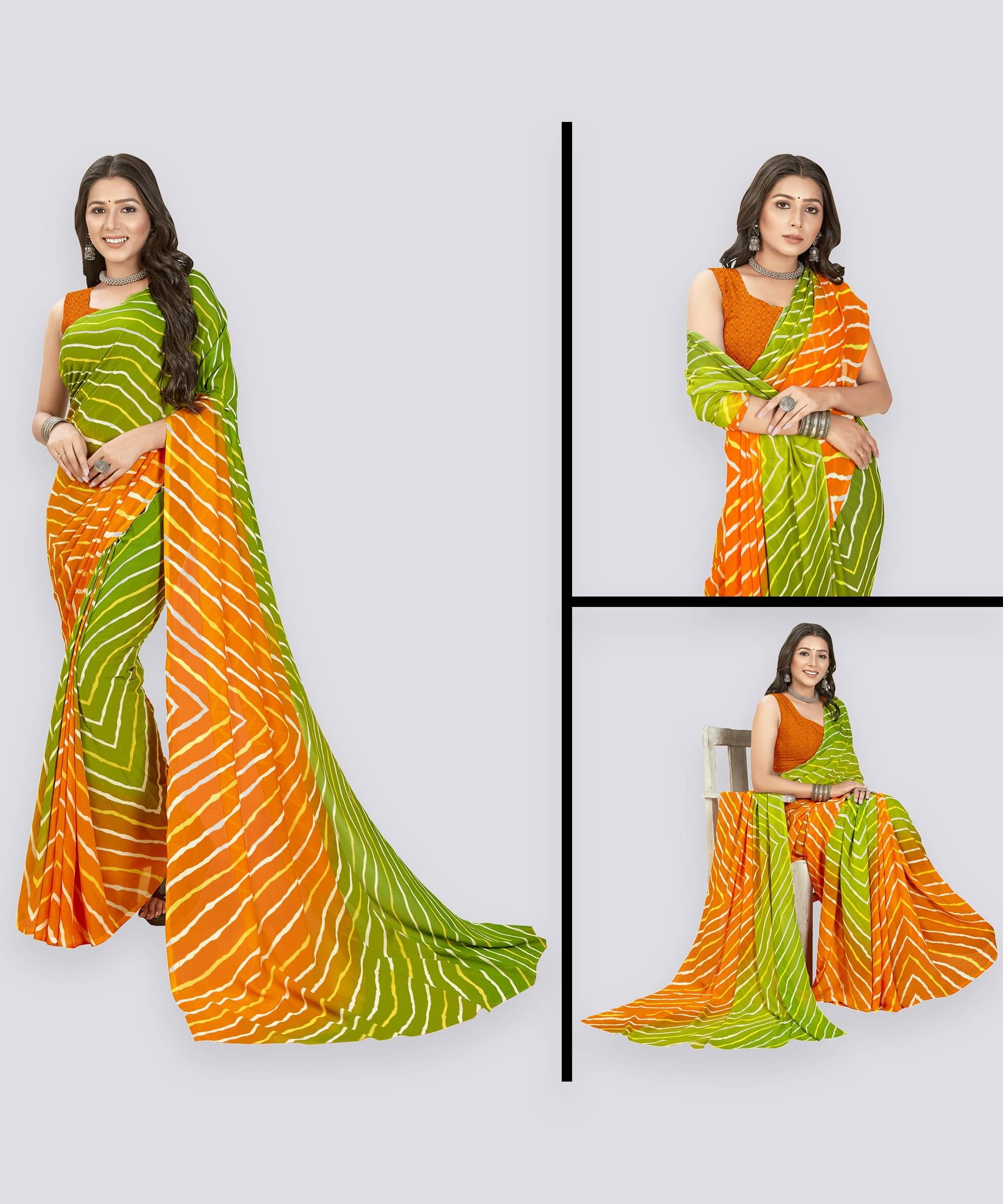 ANAND SAREES Georgette Striped Saree With Unstitched Blouse Piece ( Multicolor ) ANAND SAREES Georgette Striped Saree With Unstitched Blouse Piece ( Multicolor )