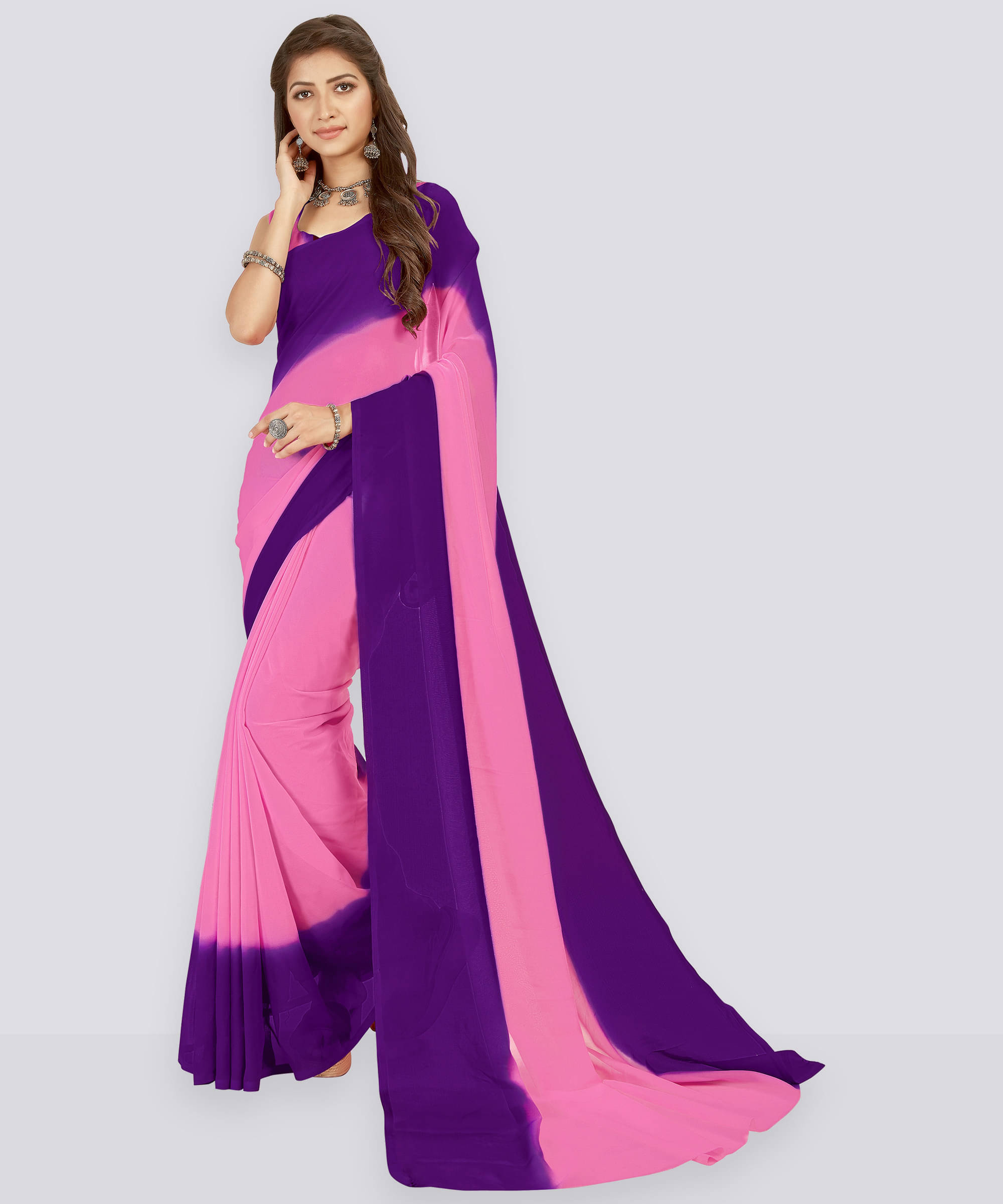 ANAND SAREES Georgette Striped Saree With Unstitched Blouse Piece ( Multicolor ) ANAND SAREES Georgette Striped Saree With Unstitched Blouse Piece ( Multicolor )