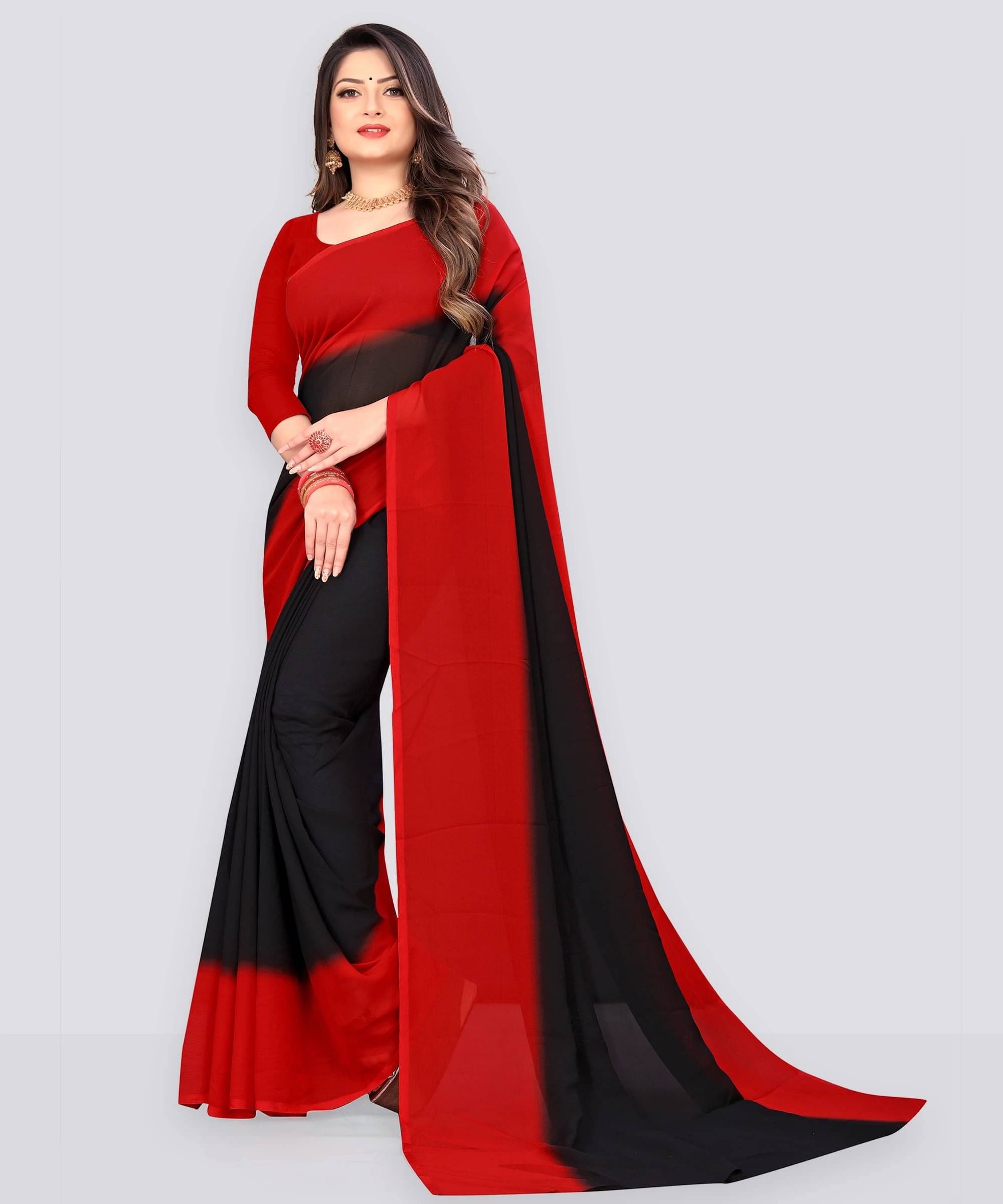     			ANAND SAREES Georgette Striped Saree With Unstitched Blouse Piece ( Multicolor )