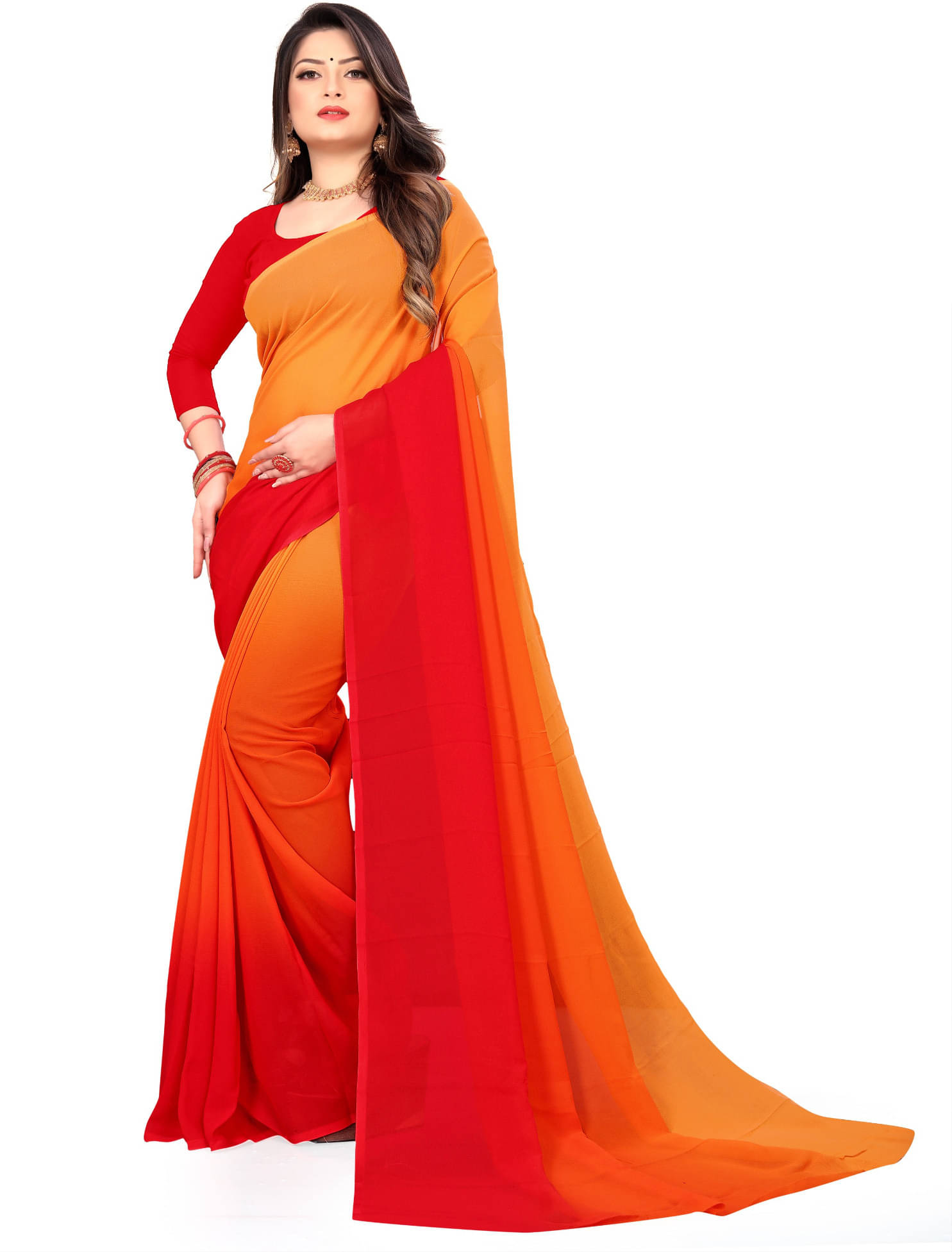 ANAND SAREES Georgette Striped Saree With Unstitched Blouse Piece ( Multicolor ) ANAND SAREES Georgette Striped Saree With Unstitched Blouse Piece ( Multicolor )