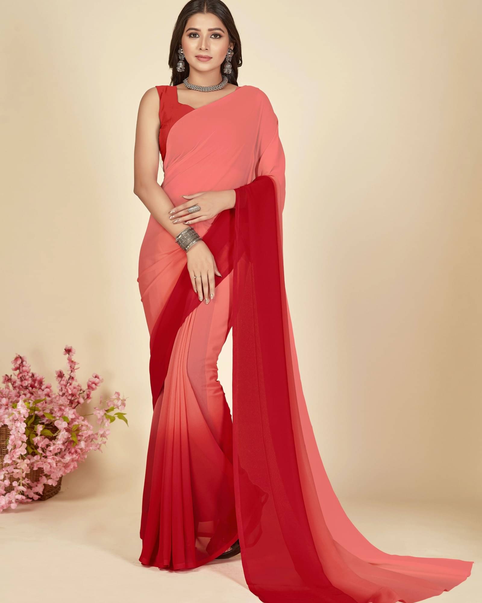 ANAND SAREES Georgette Striped Saree With Unstitched Blouse Piece ( Multicolor ) ANAND SAREES Georgette Striped Saree With Unstitched Blouse Piece ( Multicolor )