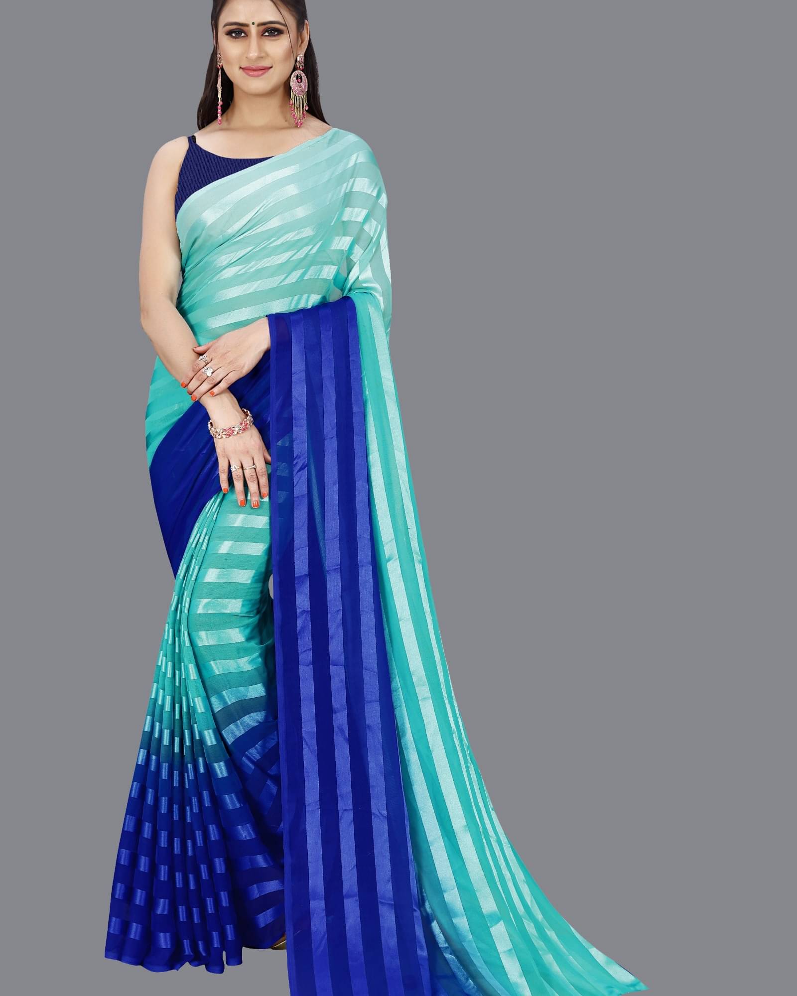     			ANAND SAREES Georgette Striped Saree With Unstitched Blouse Piece ( Multicolor )
