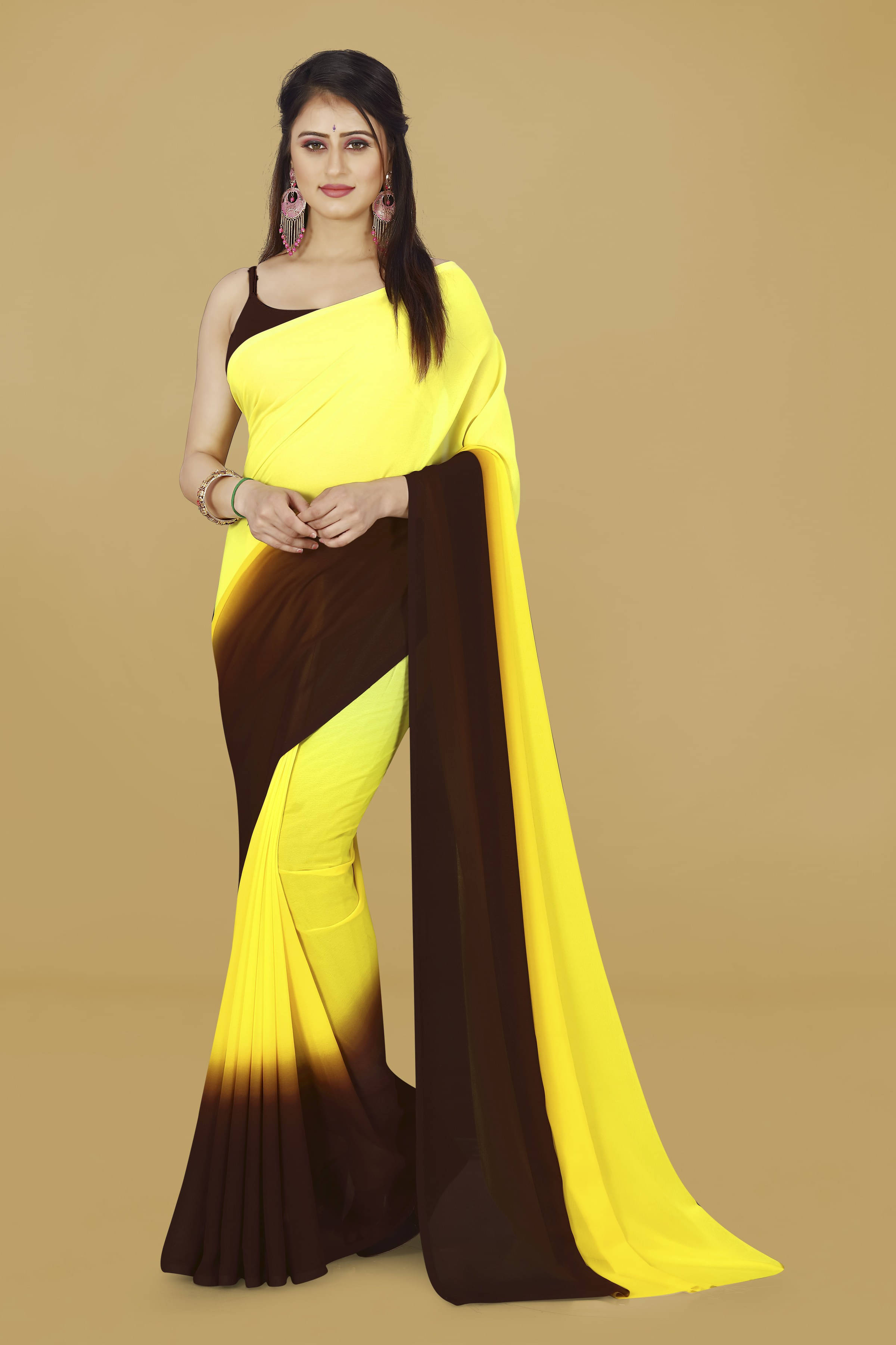 ANAND SAREES Georgette Striped Saree With Unstitched Blouse Piece ( Multicolor ) ANAND SAREES Georgette Striped Saree With Unstitched Blouse Piece ( Multicolor )