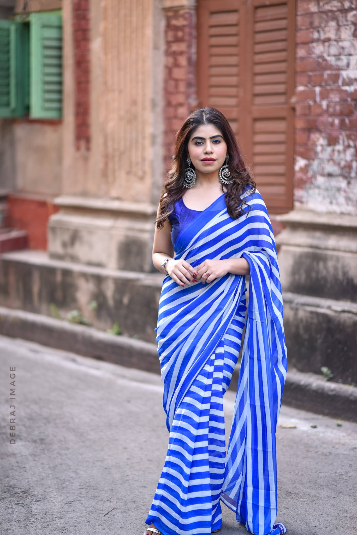     			ANAND SAREES Georgette Striped Saree With Unstitched Blouse Piece ( Multicolor )