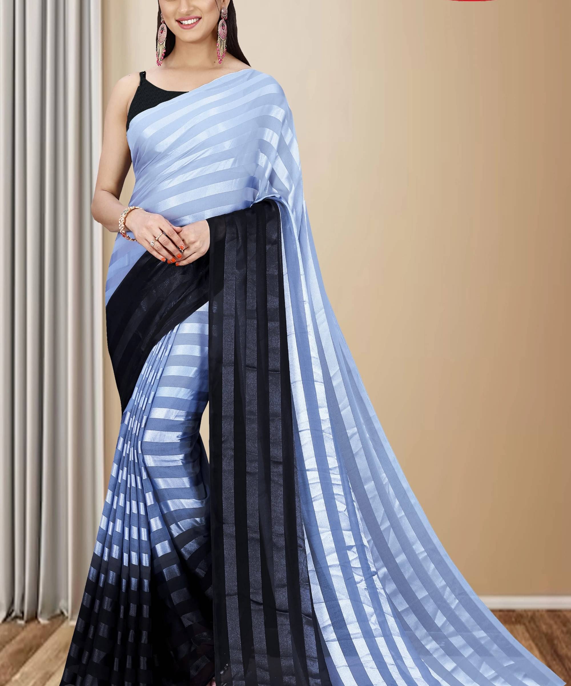     			ANAND SAREES Georgette Striped Saree With Unstitched Blouse Piece ( Multicolor )