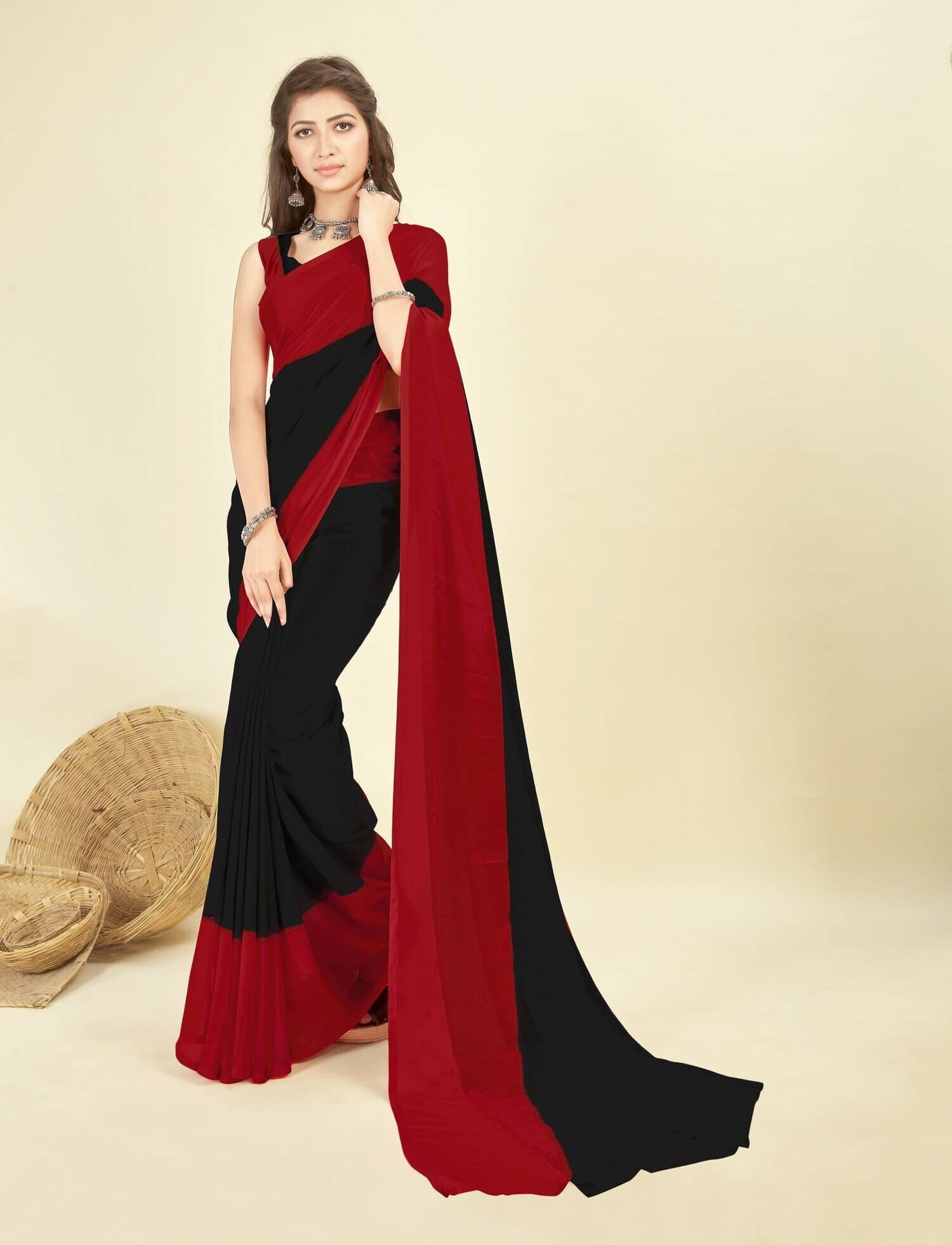     			ANAND SAREES Georgette Striped Saree With Unstitched Blouse Piece ( Multicolor )