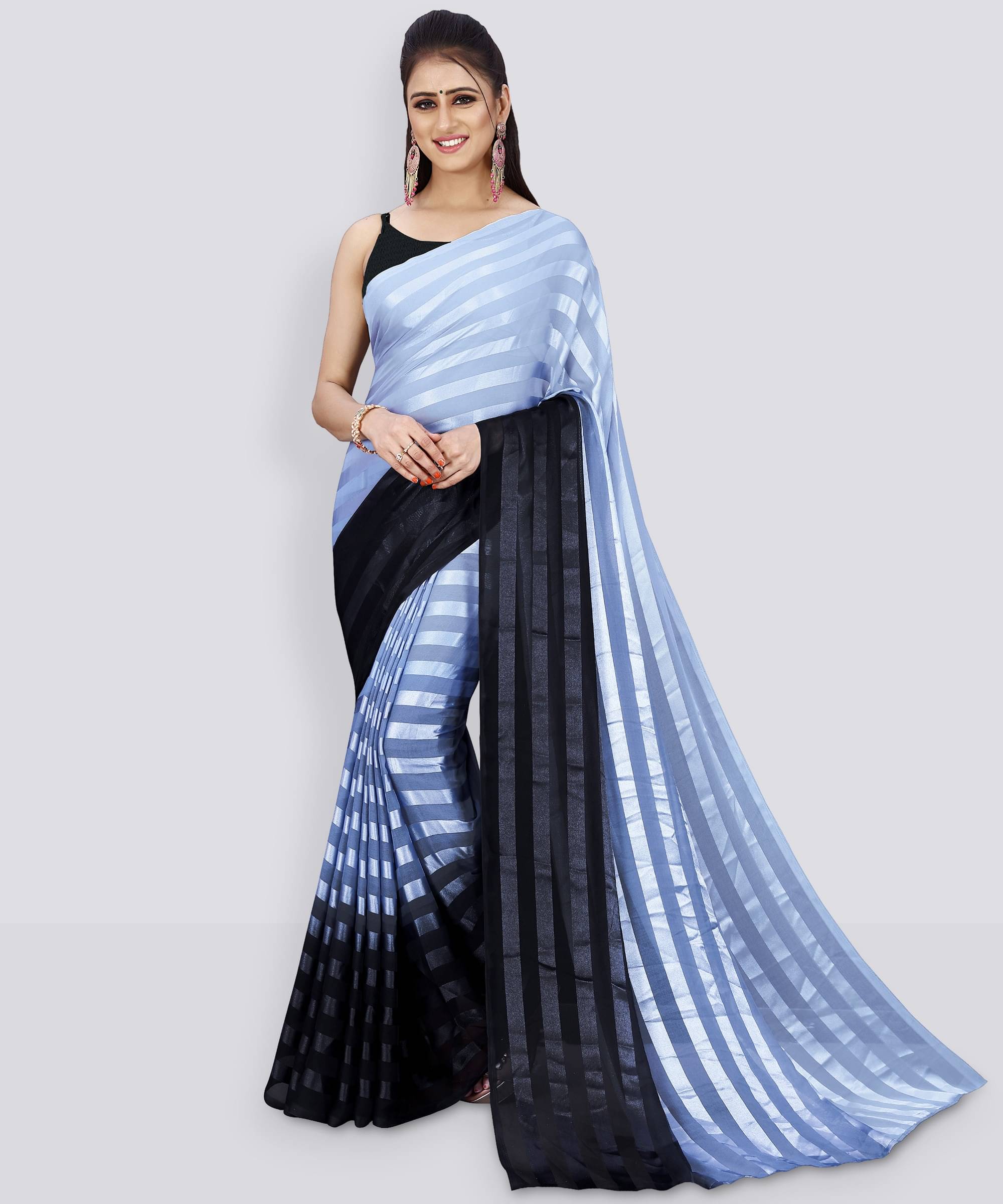     			ANAND SAREES Georgette Striped Saree With Unstitched Blouse Piece ( Multicolor )