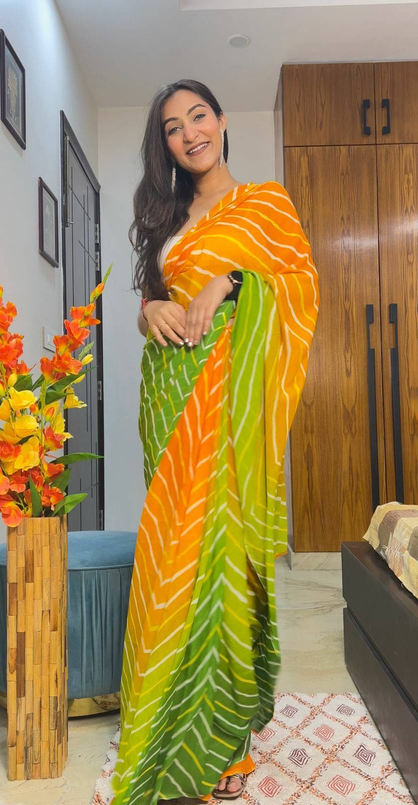     			ANAND SAREES Georgette Striped Saree With Unstitched Blouse Piece ( Multicolor )
