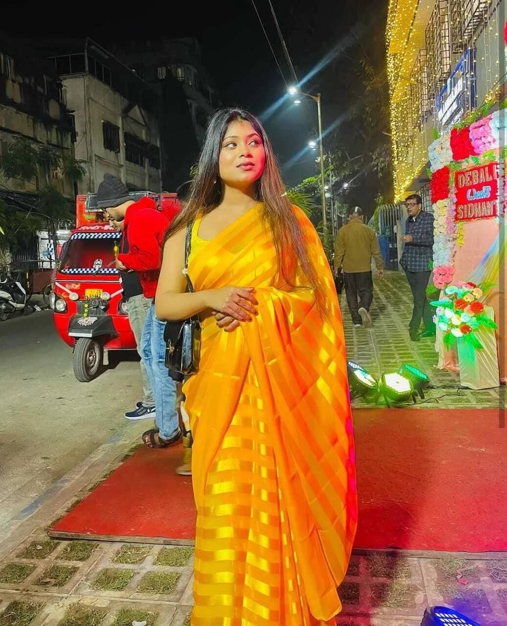 ANAND SAREES Satin Embellished Saree With Unstitched Blouse Piece ( Yellow ) ANAND SAREES Satin Embellished Saree With Unstitched Blouse Piece ( Yellow )