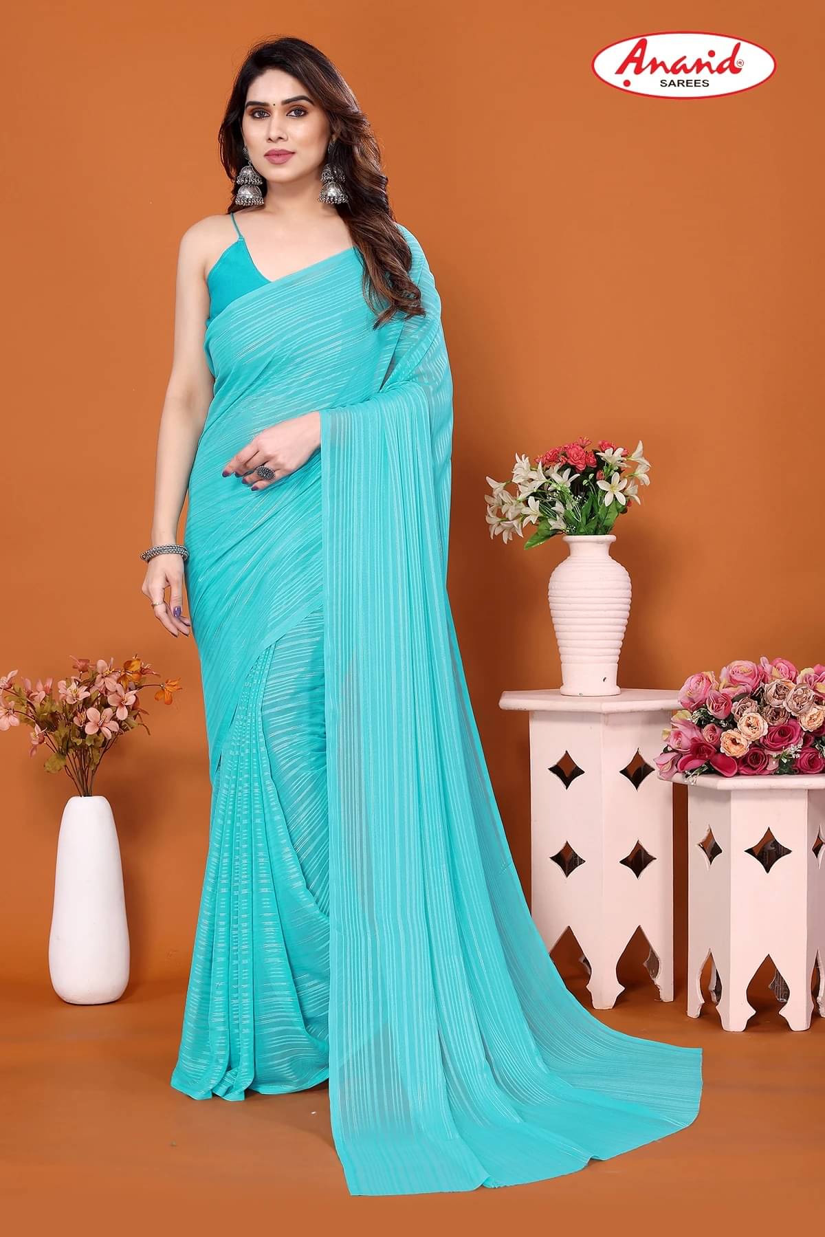 ANAND SAREES Satin Embellished Saree With Unstitched Blouse Piece ( Light Blue ) ANAND SAREES Satin Embellished Saree With Unstitched Blouse Piece ( Light Blue )