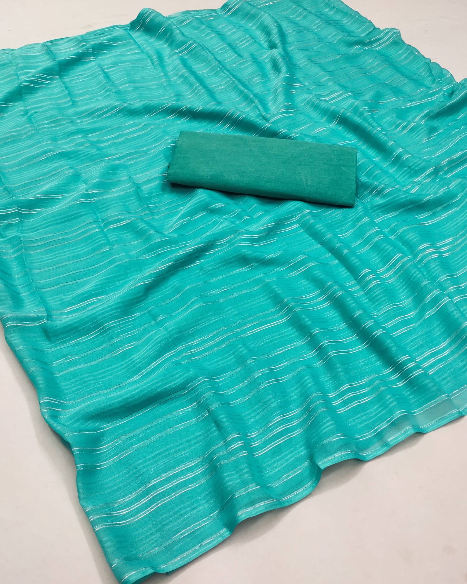     			ANAND SAREES Satin Embellished Saree With Unstitched Blouse Piece ( Light Blue )