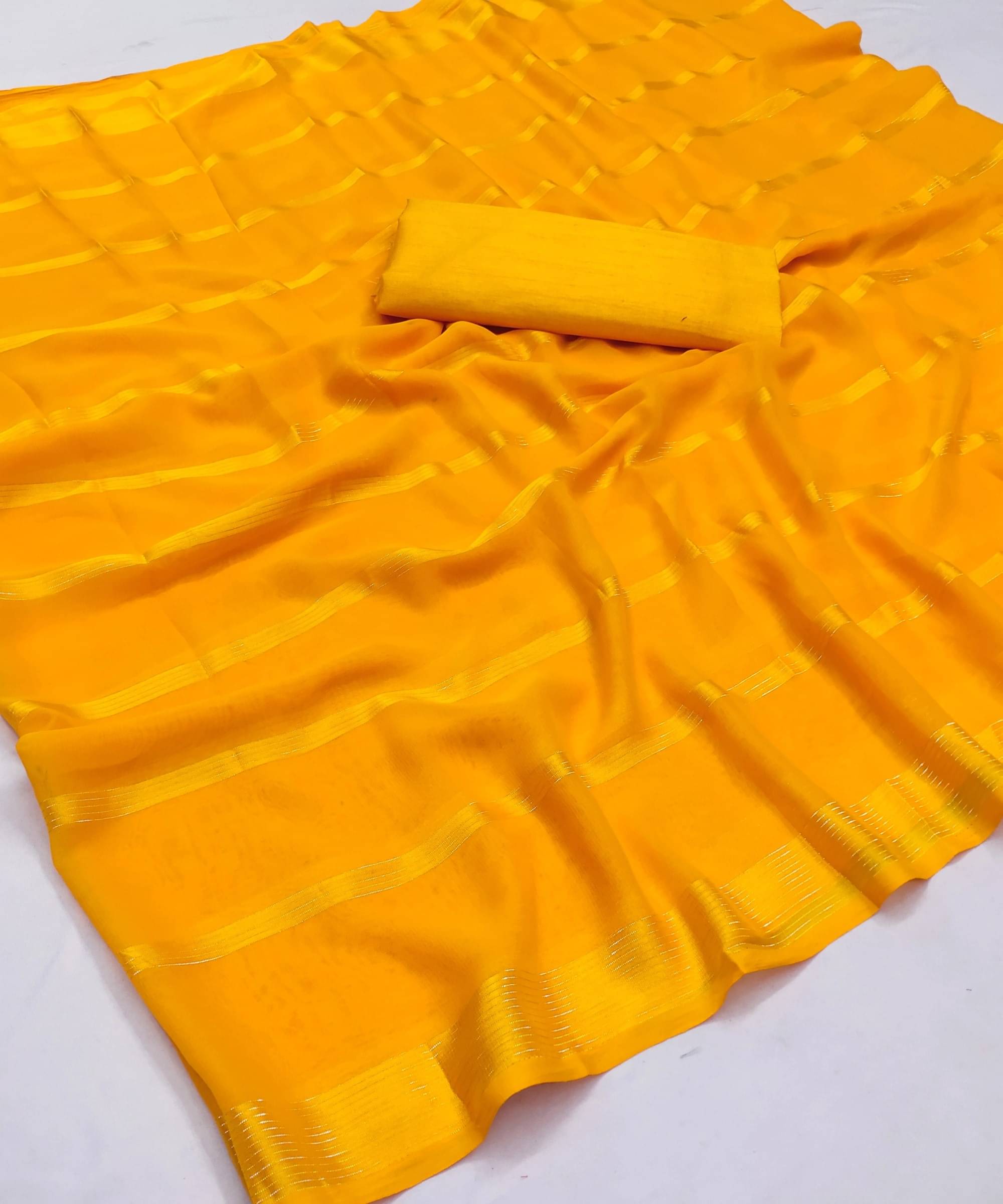     			ANAND SAREES Satin Embellished Saree With Unstitched Blouse Piece ( Yellow )