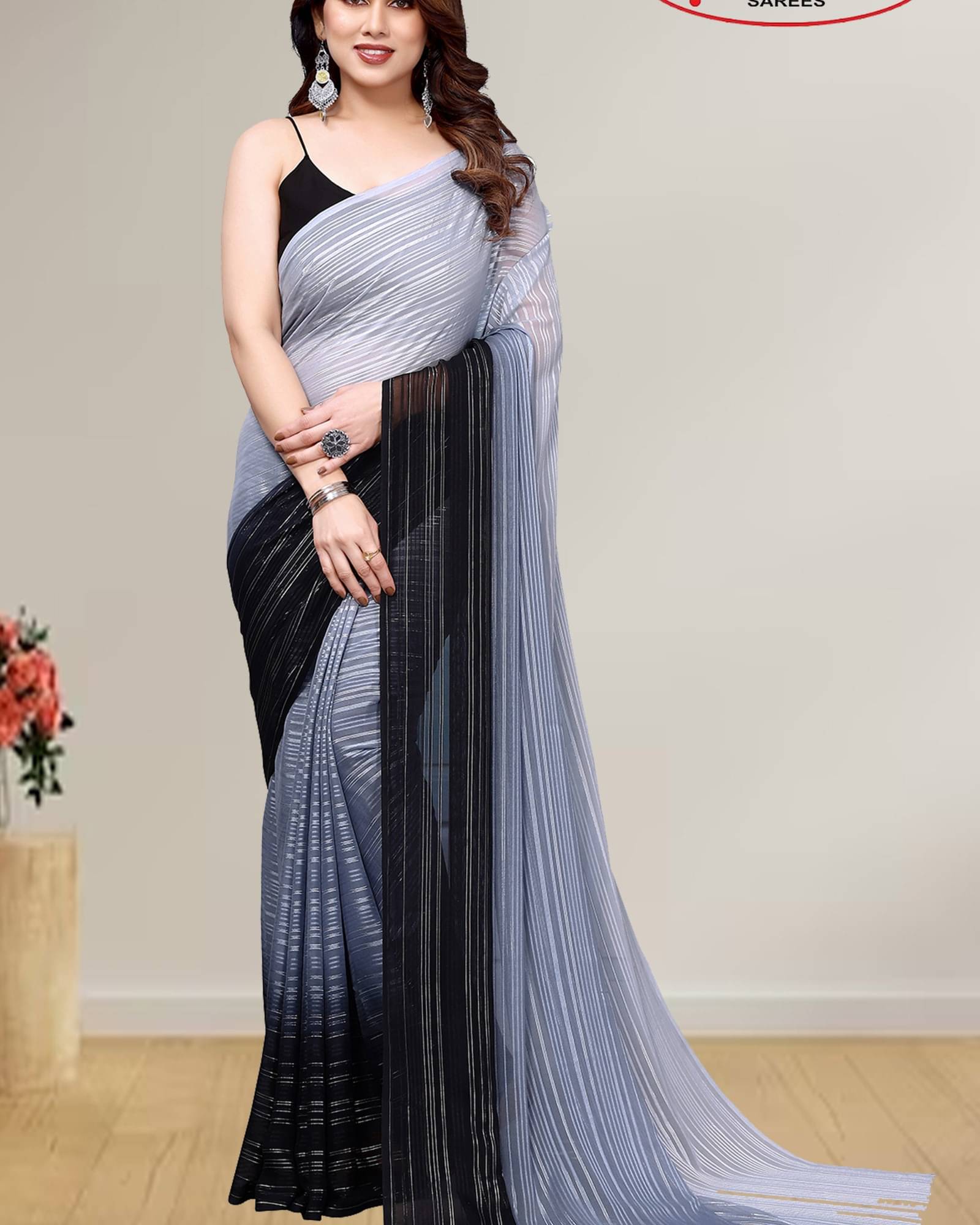 ANAND SAREES Satin Embellished Saree With Unstitched Blouse Piece ( Multicolor ) ANAND SAREES Satin Embellished Saree With Unstitched Blouse Piece ( Multicolor )
