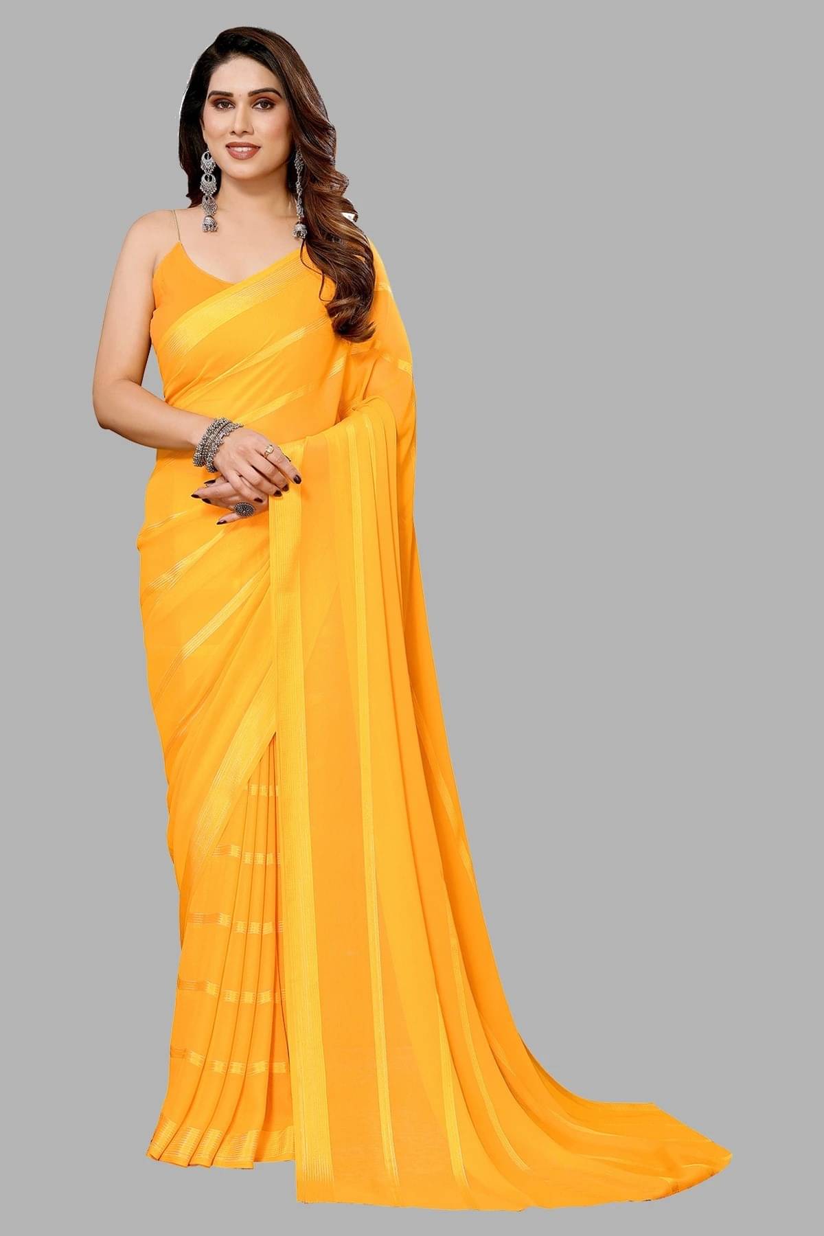 ANAND SAREES Satin Printed Saree With Unstitched Blouse Piece ( Yellow ) ANAND SAREES Satin Printed Saree With Unstitched Blouse Piece ( Yellow )