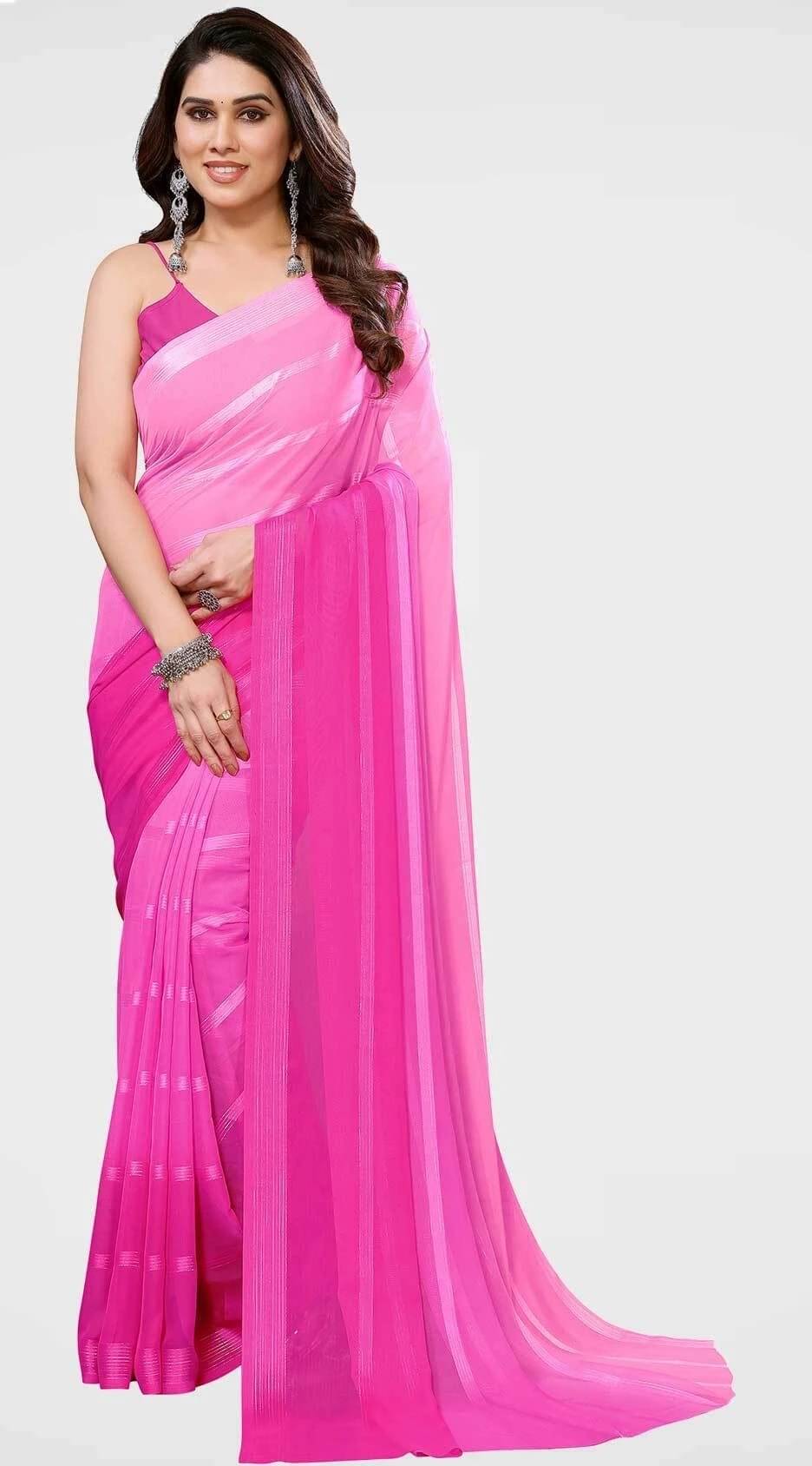 ANAND SAREES Satin Printed Saree With Unstitched Blouse Piece ( Pink ) ANAND SAREES Satin Printed Saree With Unstitched Blouse Piece ( Pink )