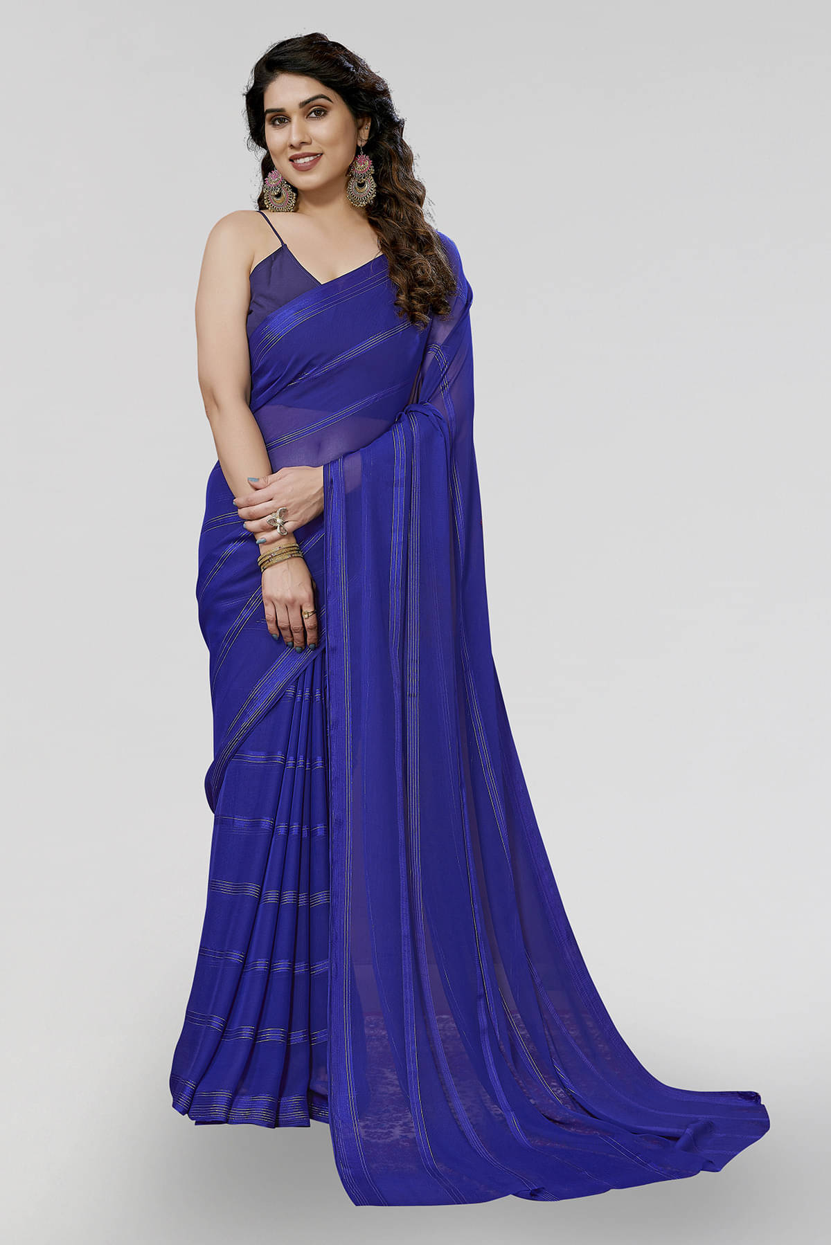 ANAND SAREES Satin Printed Saree With Unstitched Blouse Piece ( Blue ) ANAND SAREES Satin Printed Saree With Unstitched Blouse Piece ( Blue )