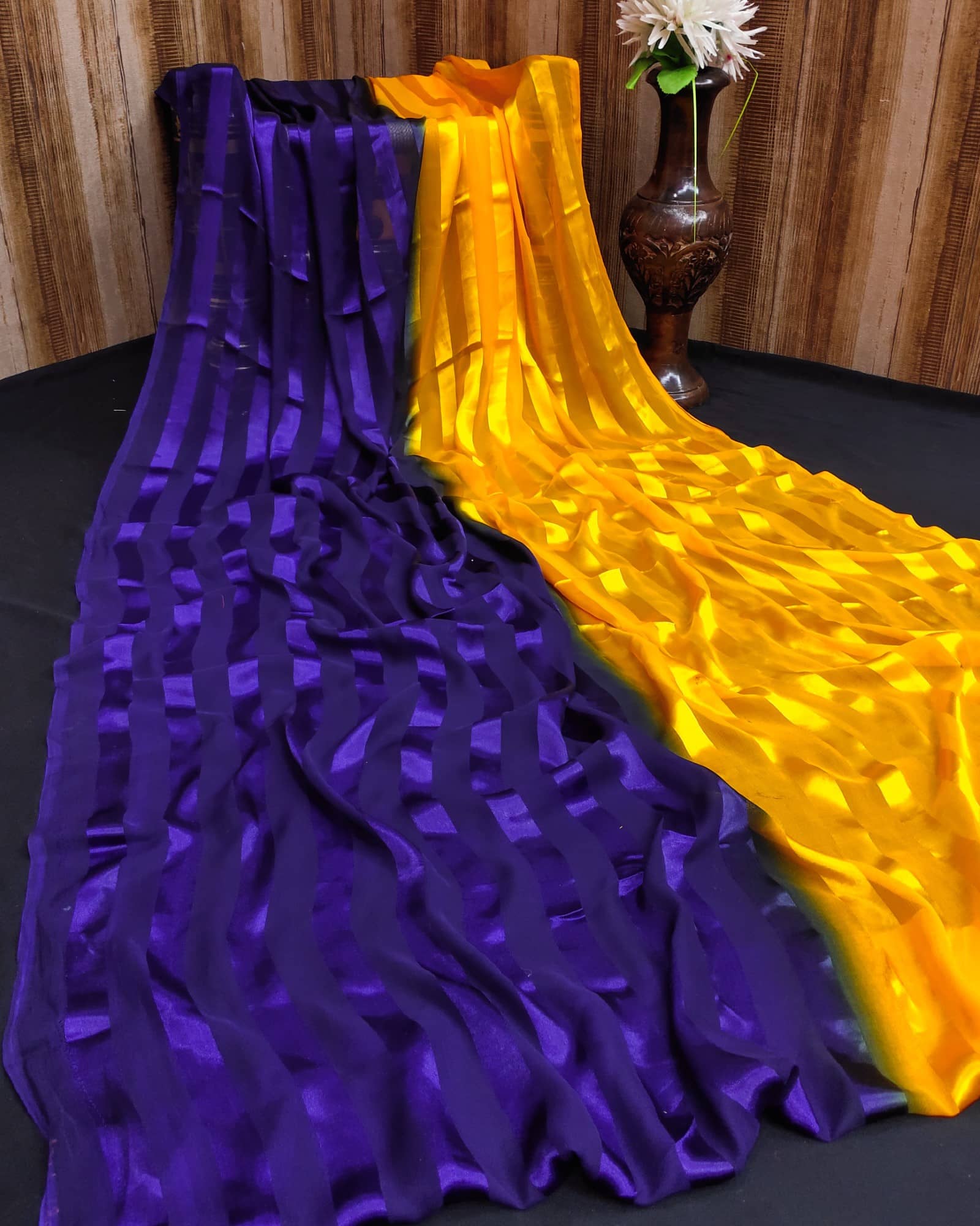 ANAND SAREES Satin Striped Saree With Unstitched Blouse Piece ( Multicolor ) - Sarees | Buy online on ZillyBuy