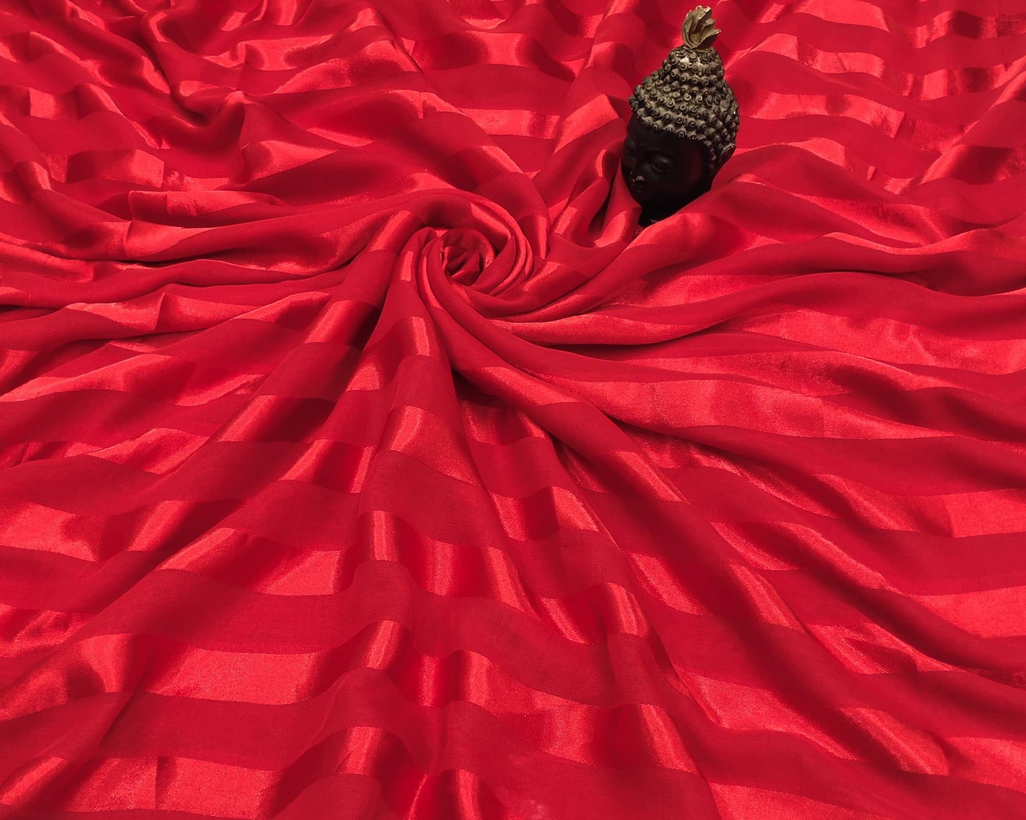 ANAND SAREES Satin Striped Saree With Unstitched Blouse Piece ( Red )     			ANAND SAREES Satin Striped Saree With Unstitched Blouse Piece ( Red )
