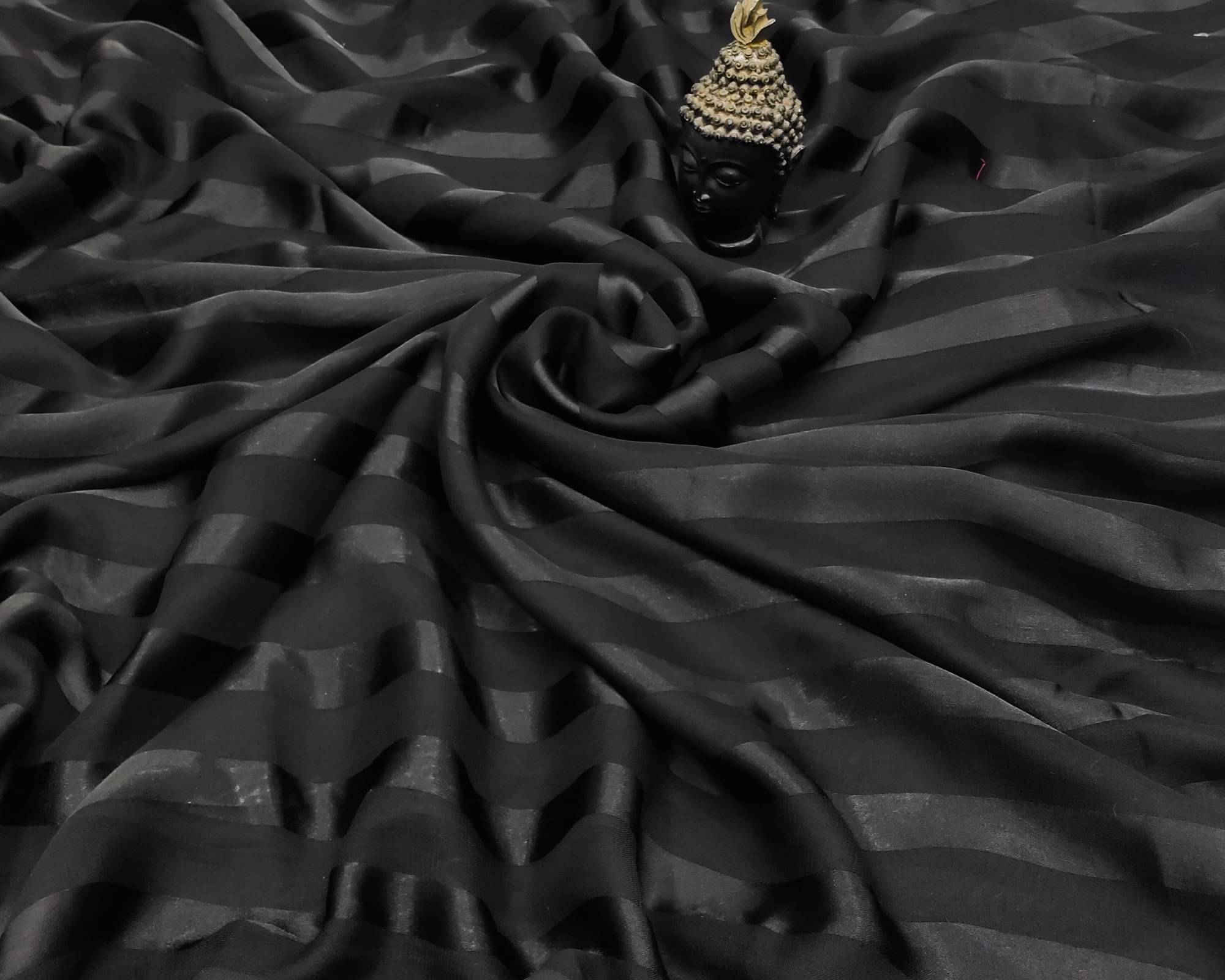     			ANAND SAREES Satin Striped Saree Without Blouse Piece ( Black )