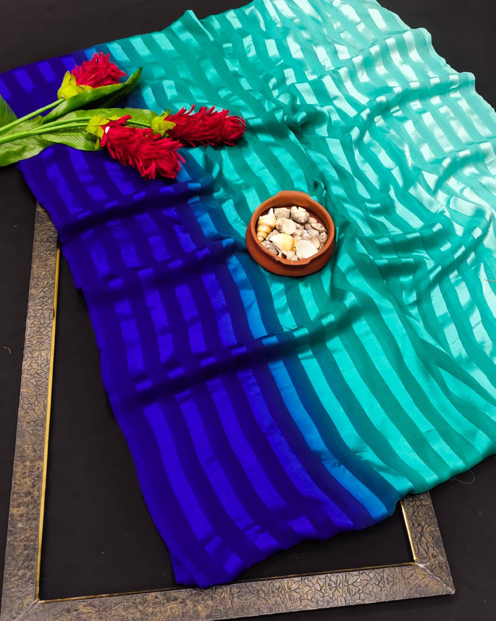     			ANAND SAREES Satin Striped Saree Without Blouse Piece ( Multicolor )