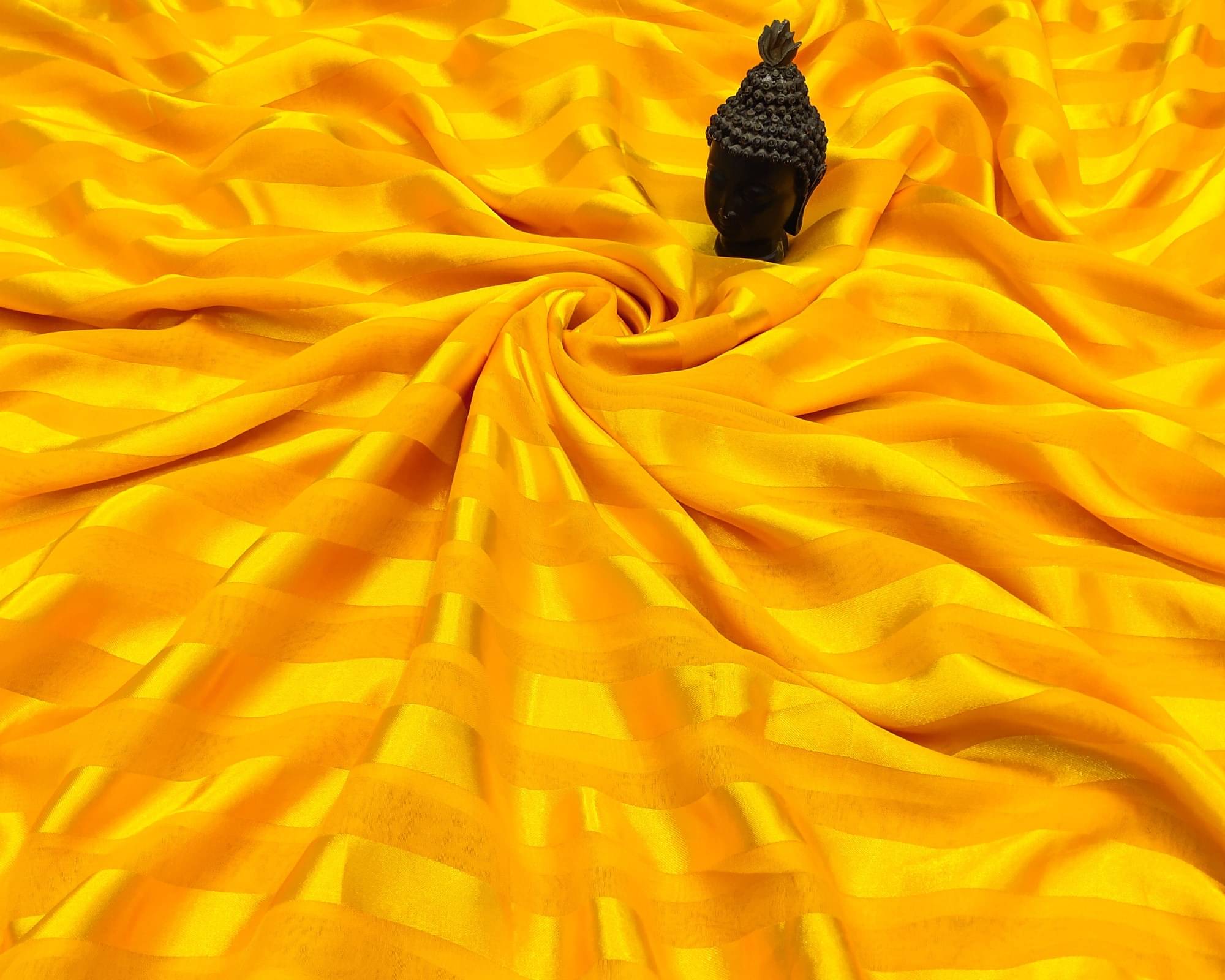 ANAND SAREES Satin Striped Saree With Unstitched Blouse Piece ( Yellow ) ANAND SAREES Satin Striped Saree With Unstitched Blouse Piece ( Yellow )