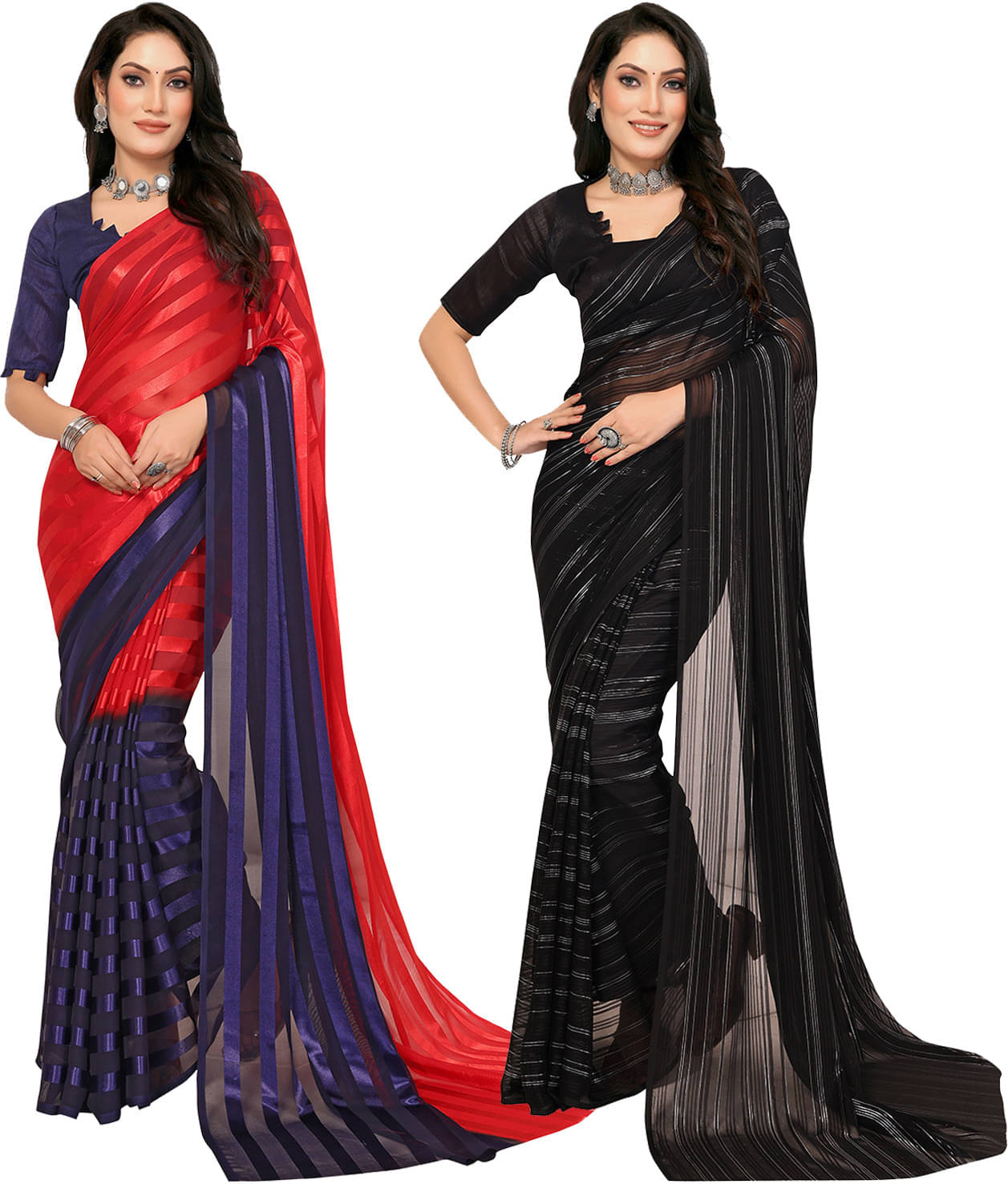     			ANAND SAREES Satin Striped Saree With Unstitched Blouse Piece ( Multicolor )
