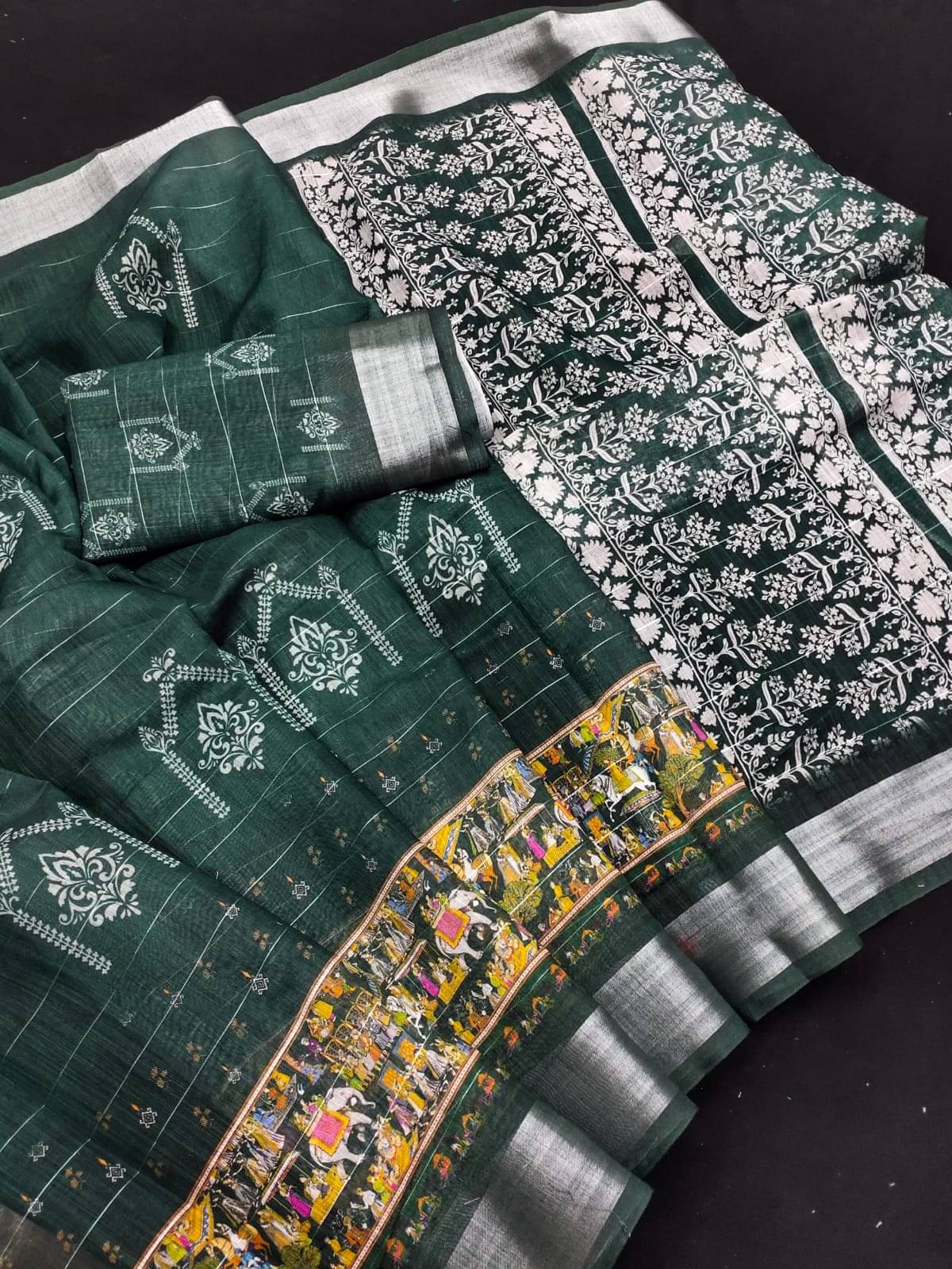     			BYUPRI Chanderi Printed Leheriya Saree With Unstitched Blouse Piece ( Green )
