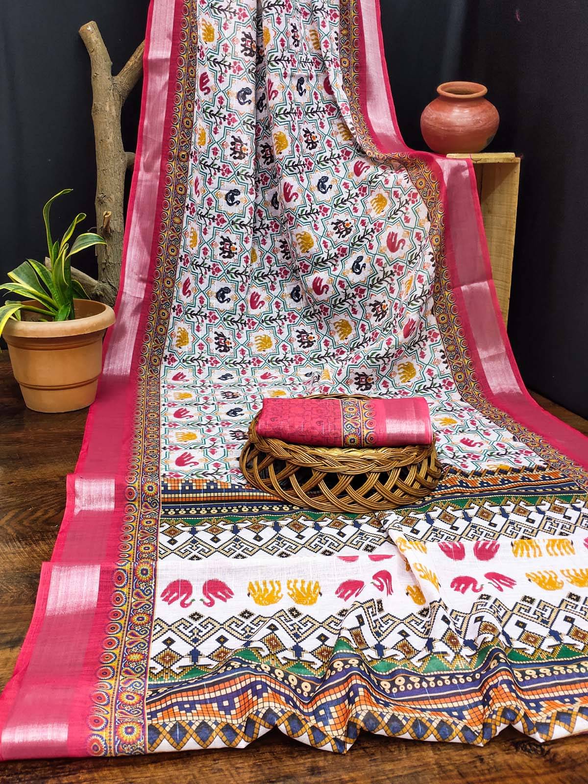 BYUPRI Chanderi Printed Leheriya Saree With Unstitched Blouse Piece ( Multicolor ) BYUPRI Chanderi Printed Leheriya Saree With Unstitched Blouse Piece ( Multicolor )