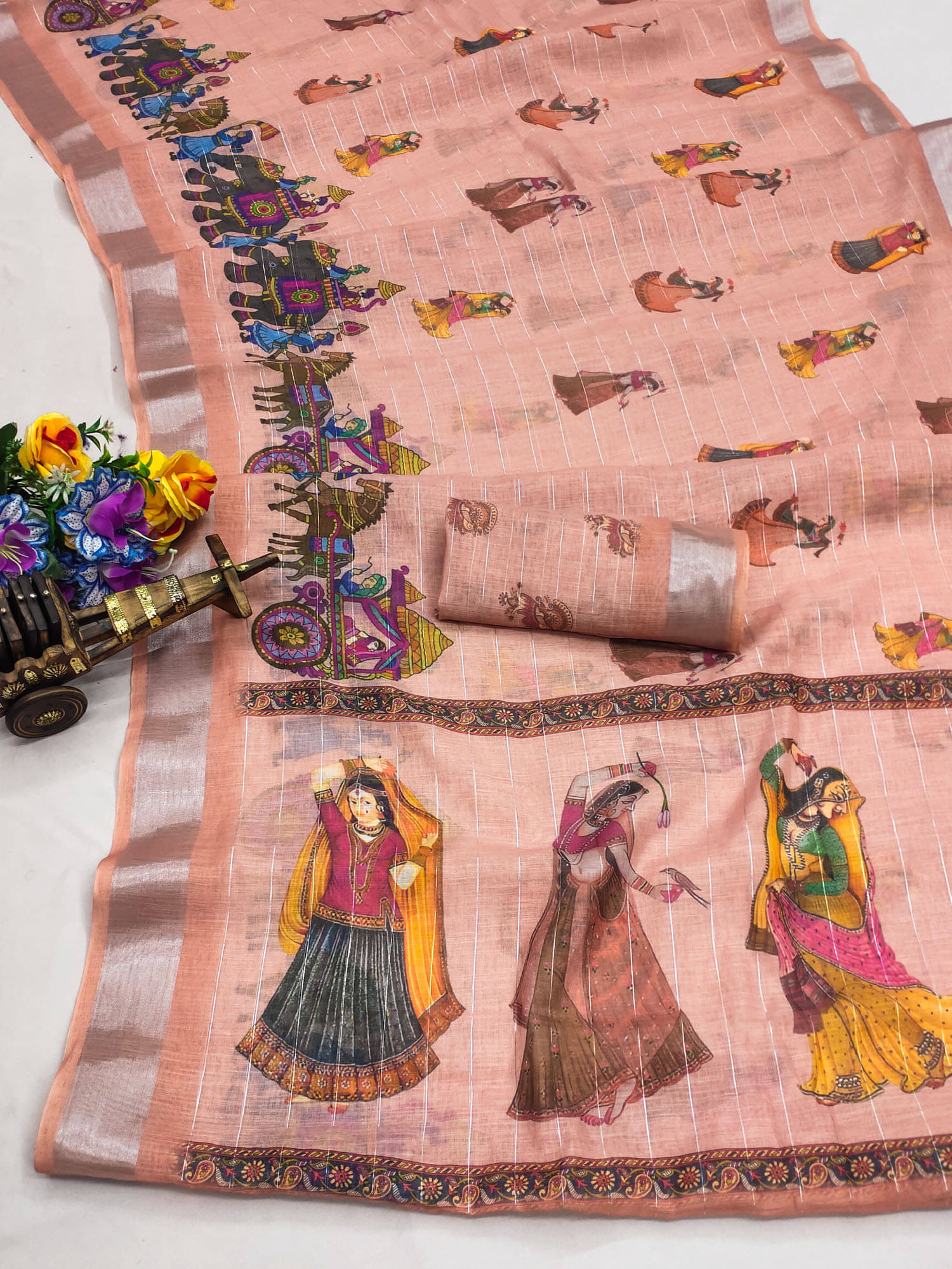 BYUPRI Chanderi Printed Leheriya Saree With Unstitched Blouse Piece ( Pink ) BYUPRI Chanderi Printed Leheriya Saree With Unstitched Blouse Piece ( Pink )