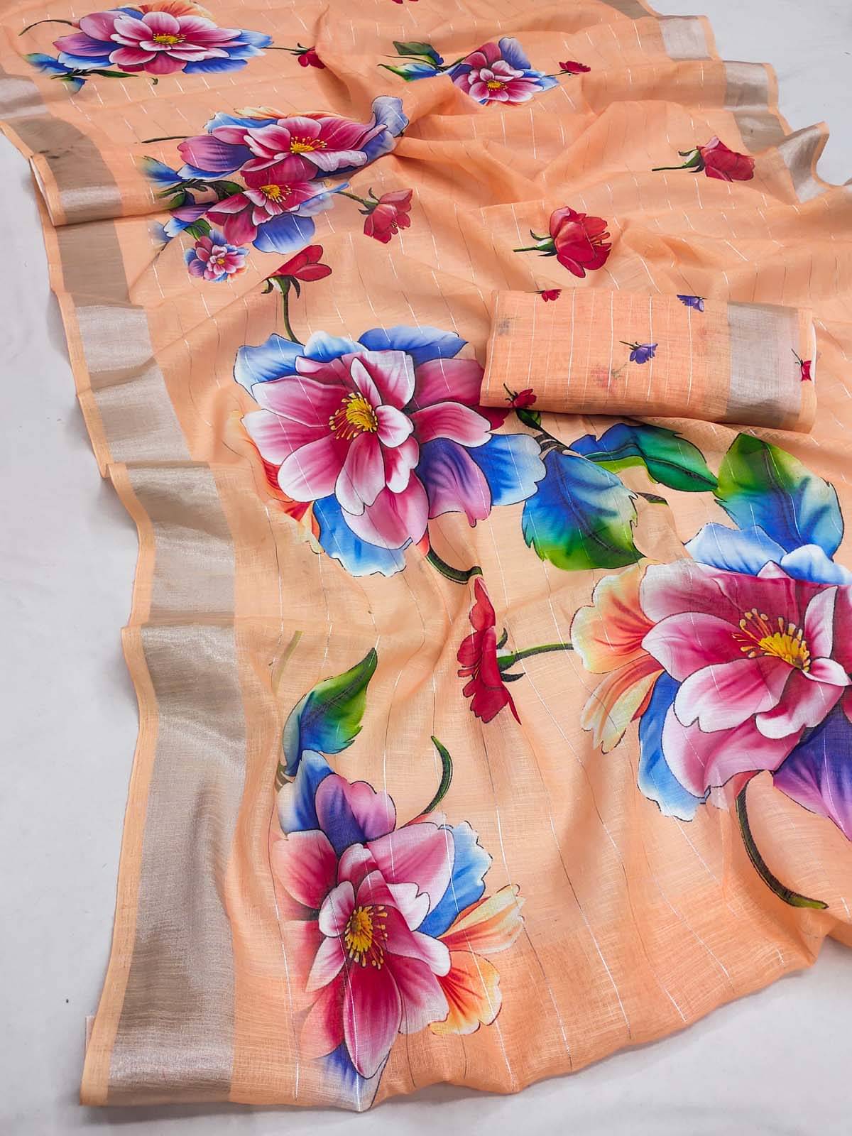     			BYUPRI Chanderi Printed Leheriya Saree With Unstitched Blouse Piece ( Orange )