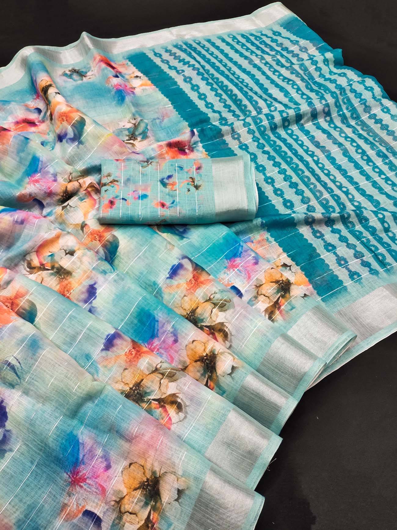     			BYUPRI Chanderi Printed Leheriya Saree With Unstitched Blouse Piece ( Sky Blue )