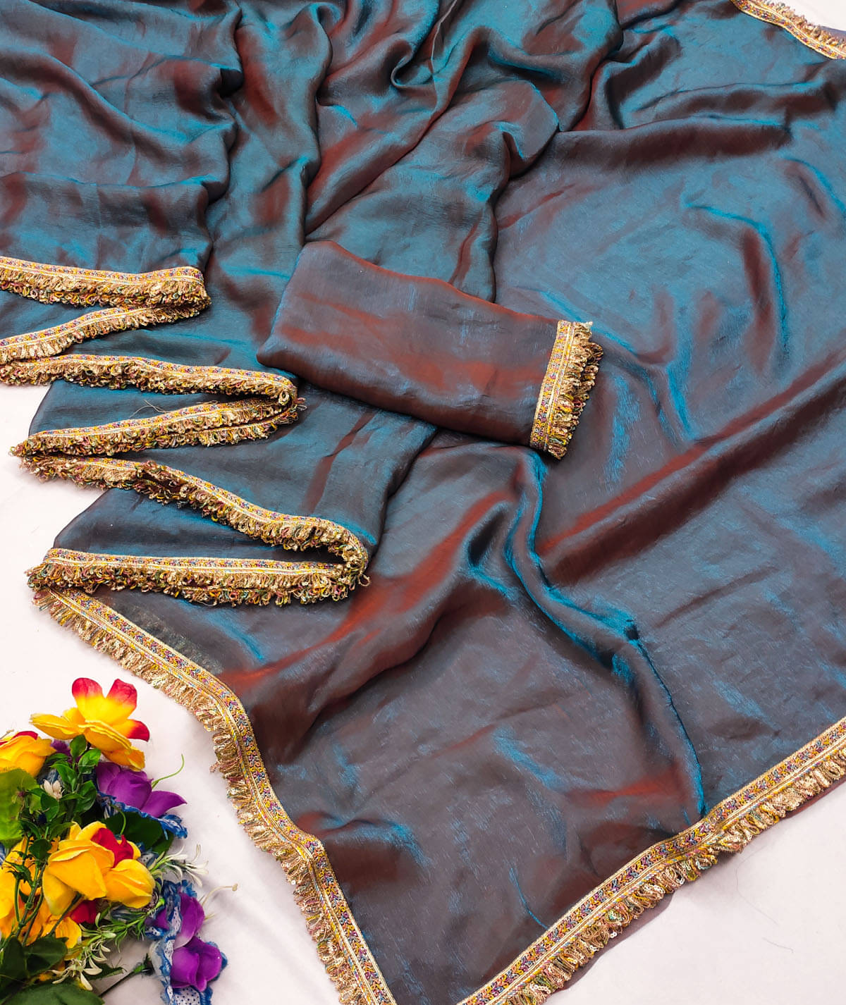 BYUPRI Chiffon Self Design Leheriya Saree With Unstitched Blouse Piece ( Blue )     			BYUPRI Chiffon Self Design Leheriya Saree With Unstitched Blouse Piece ( Blue )