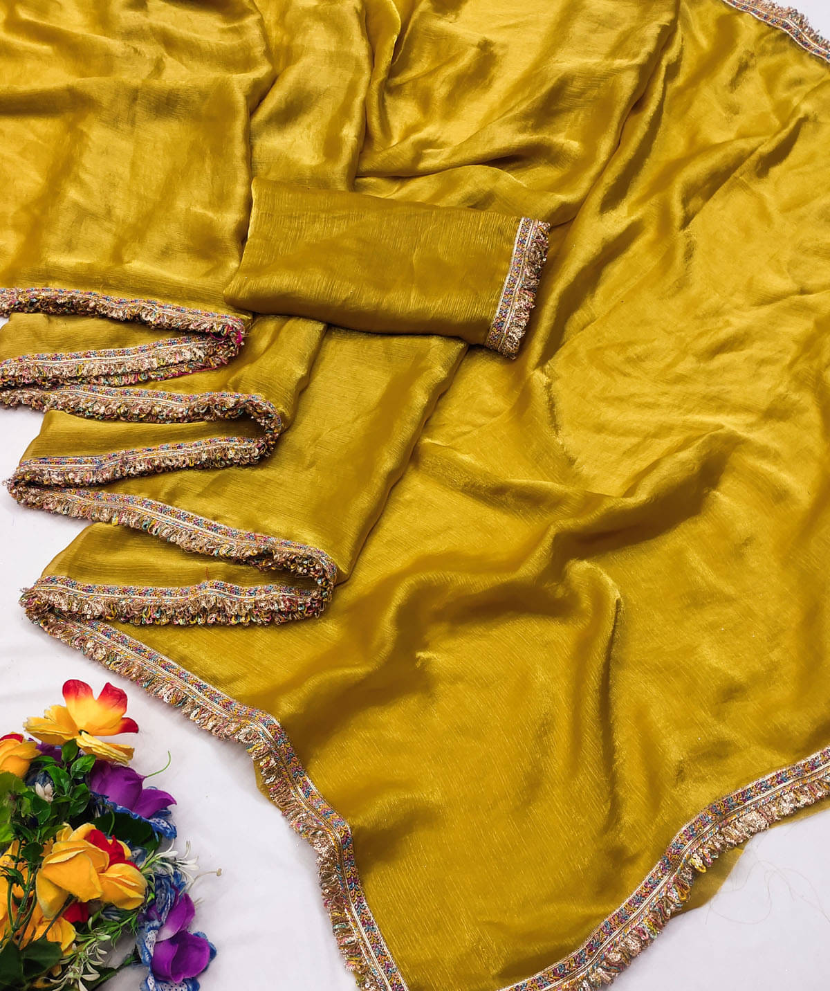 BYUPRI Chiffon Self Design Leheriya Saree With Unstitched Blouse Piece ( Yellow )     			BYUPRI Chiffon Self Design Leheriya Saree With Unstitched Blouse Piece ( Yellow )