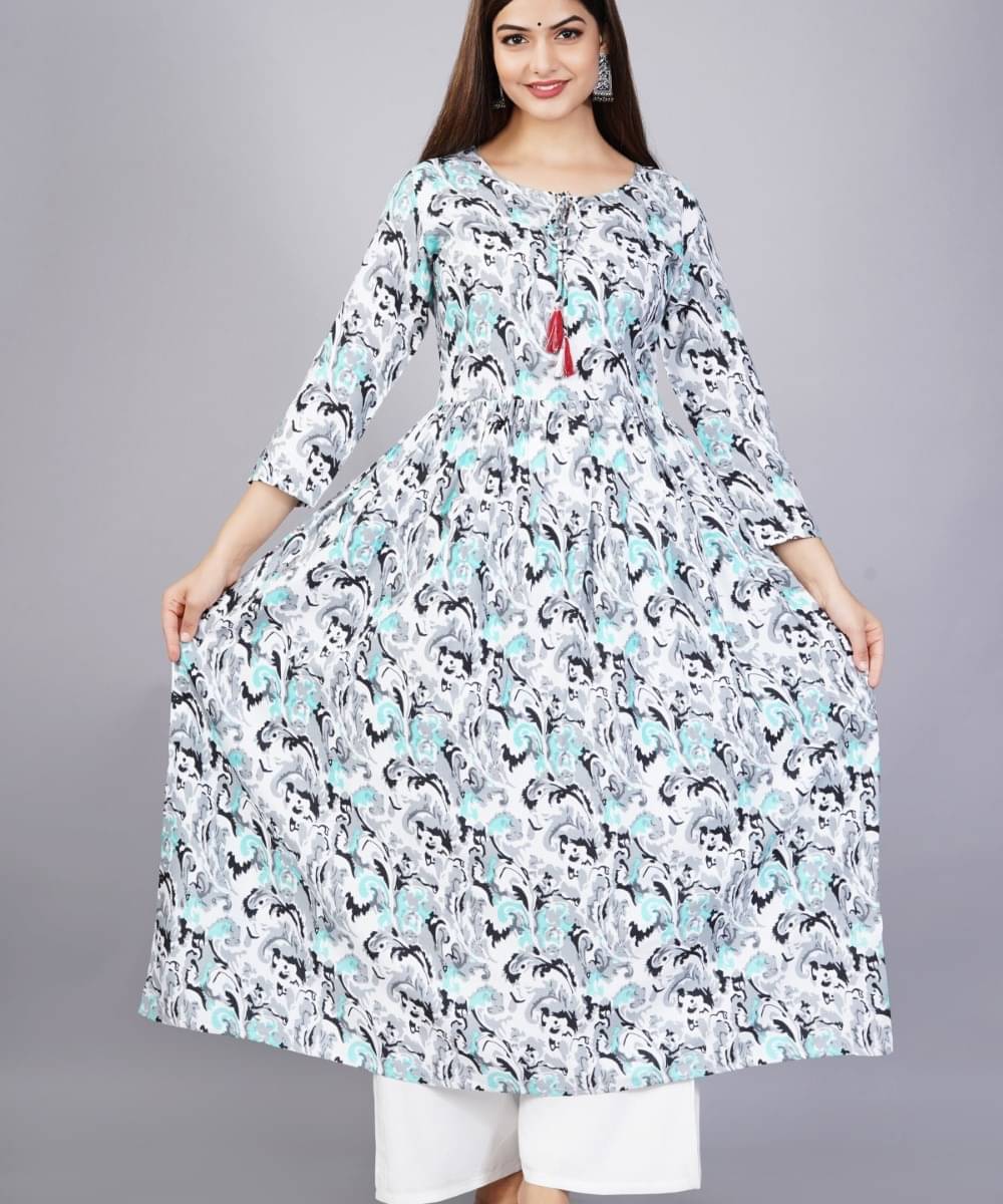Bhawanaprint Women Cotton Blend Printed Straight Kurti With Palazzo ( Grey ) Bhawanaprint Women Cotton Blend Printed Straight Kurti With Palazzo ( Grey )
