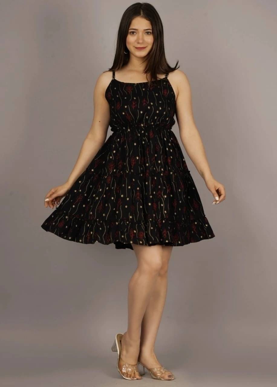     			Bhawanaprint Women Rayon Printed Fit & Flare Dress ( Black )