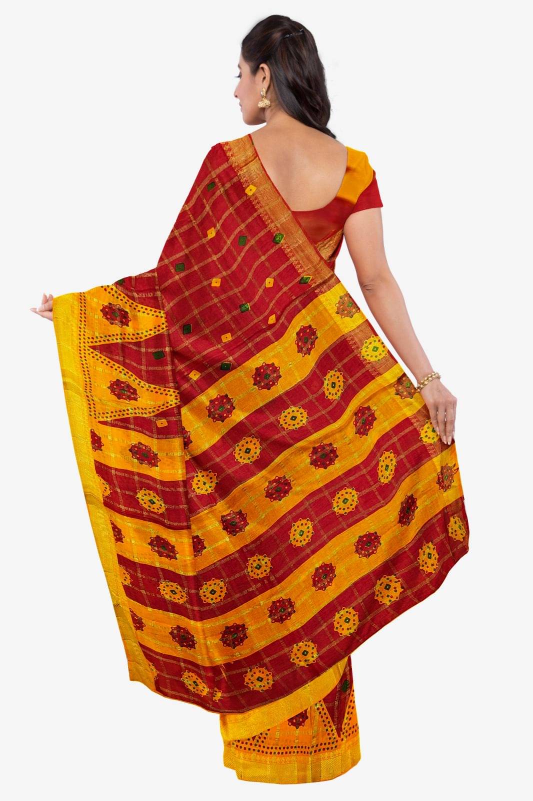 Dishita Cotton Checks Bandhani Sarees Without Blouse Piece ( Maroon ) Dishita Cotton Checks Bandhani Sarees Without Blouse Piece ( Maroon )