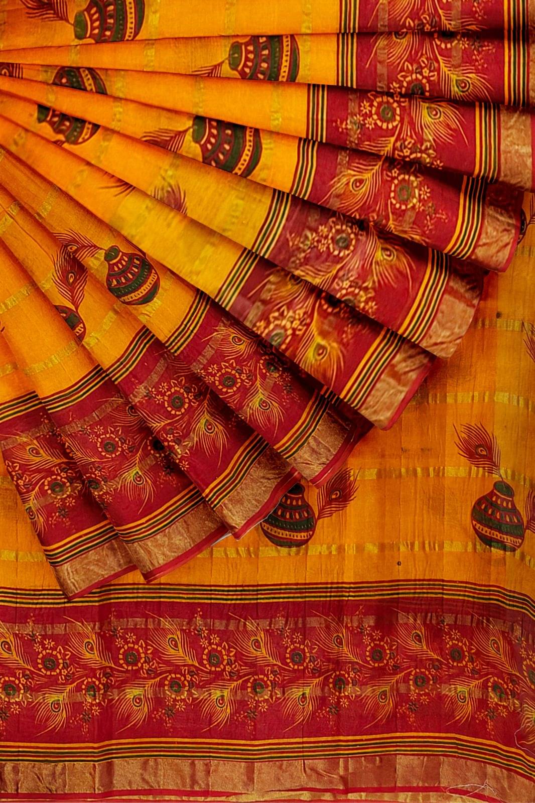 Dishita Cotton Checks Bandhani Sarees Without Blouse Piece ( Yellow )     			Dishita Cotton Checks Bandhani Sarees Without Blouse Piece ( Yellow )