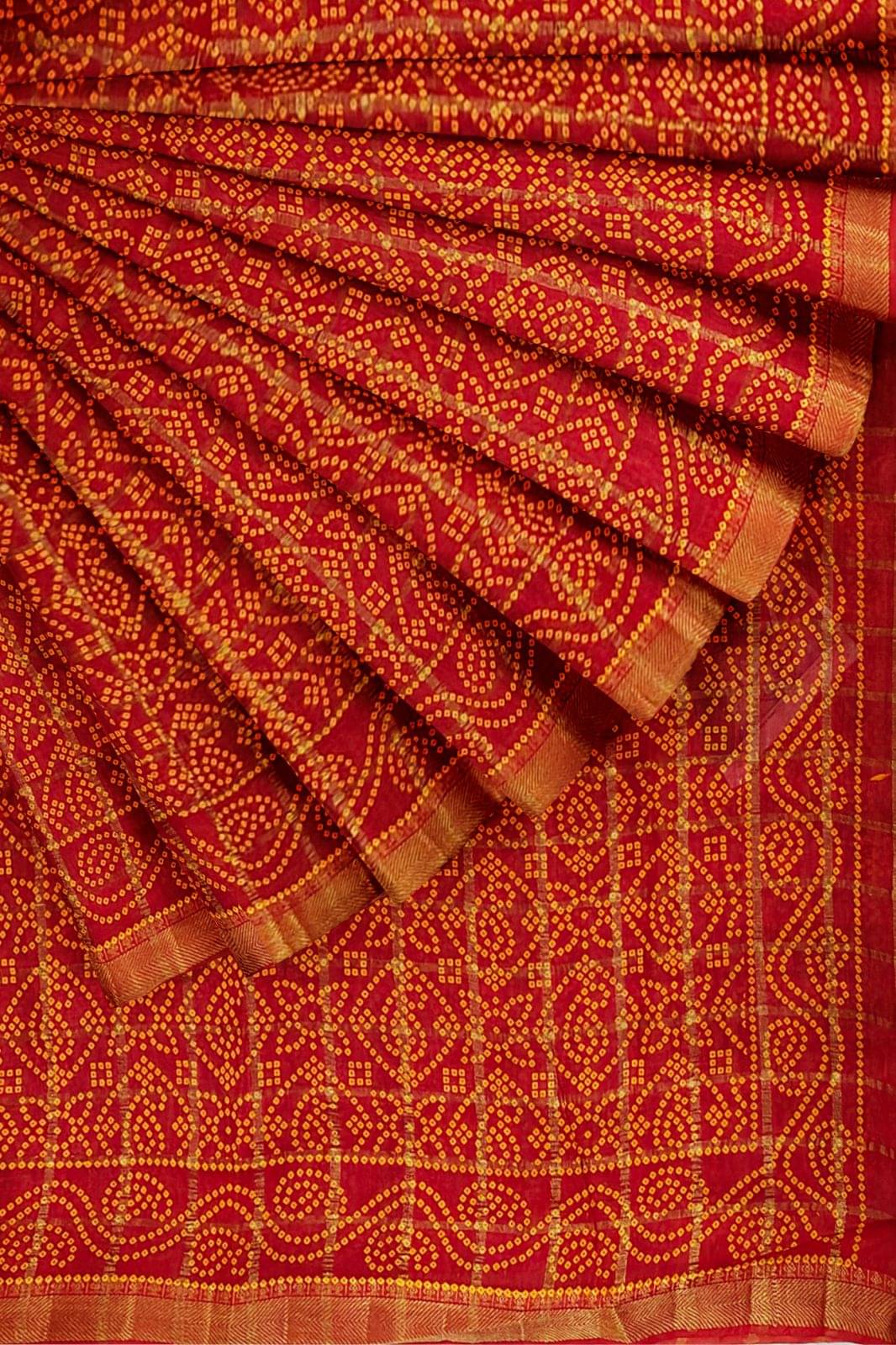 Dishita Cotton Checks Bandhani Sarees Without Blouse Piece ( Red ) Dishita Cotton Checks Bandhani Sarees Without Blouse Piece ( Red )