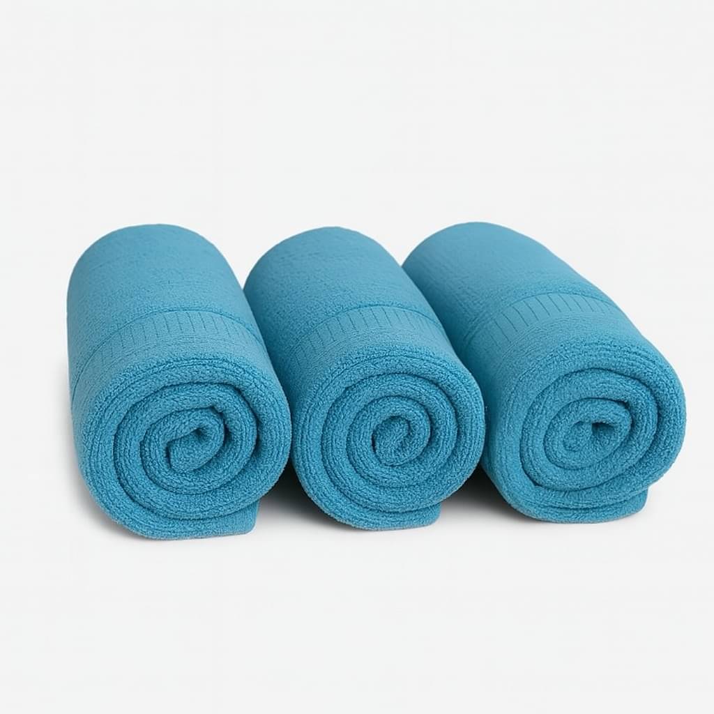     			Dollar Pack of 3 Terry 401-450 -GSM Hand Towel ( Light Blue )