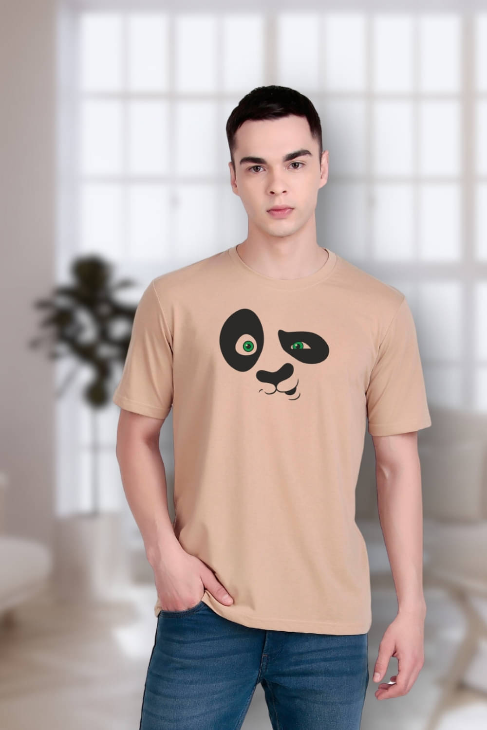 FLYIND VOGUE OUTFIT Men Polyester Regular Fit Self Design T-Shirt ( Beige )     			FLYIND VOGUE OUTFIT Men Polyester Regular Fit Self Design T-Shirt ( Beige )