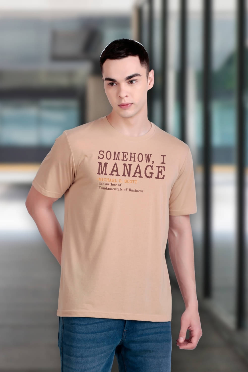     			FLYIND VOGUE OUTFIT Men Polyester Regular Fit Self Design T-Shirt ( Beige )