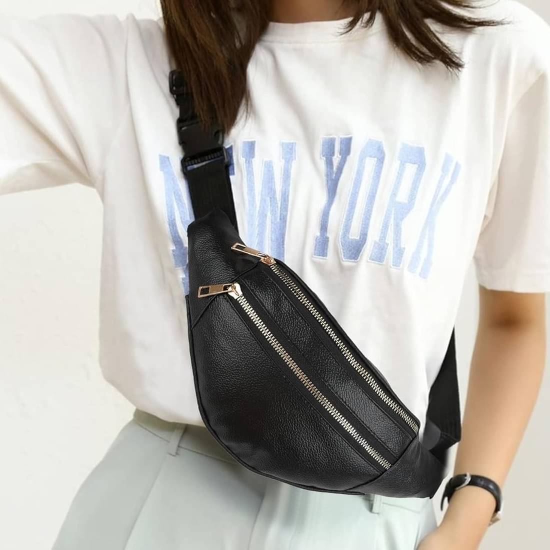     			Genric Waist bag For Unisex P.U. Black Waist Pouch