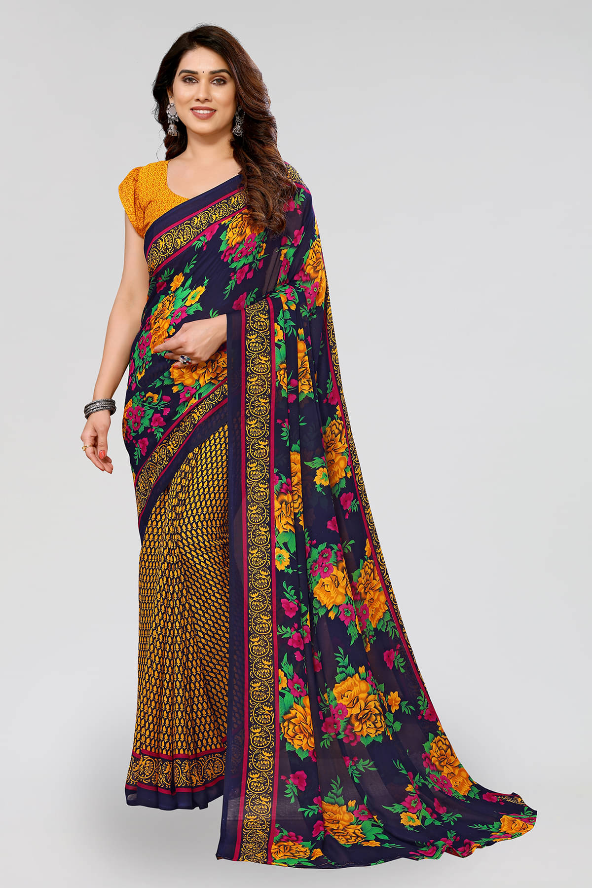 Kashvi Sarees Georgette Printed Chanderi saree With Unstitched Blouse Piece ( Yellow ) Kashvi Sarees Georgette Printed Chanderi saree With Unstitched Blouse Piece ( Yellow )
