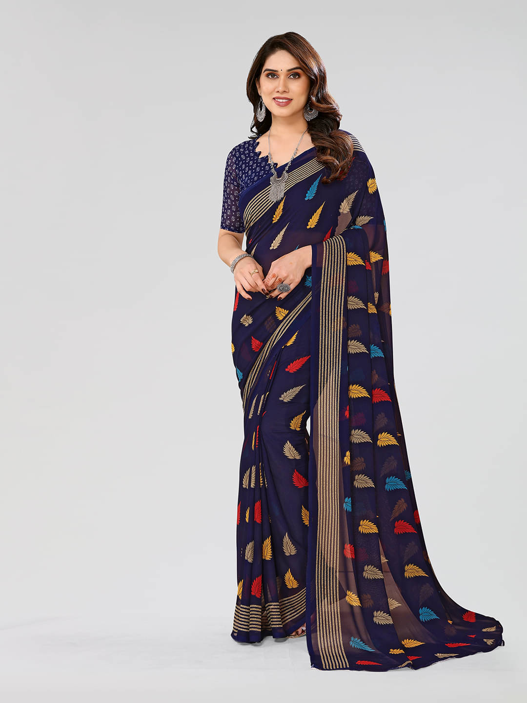 Kashvi Sarees Georgette Printed Chanderi saree With Unstitched Blouse Piece ( Blue ) Kashvi Sarees Georgette Printed Chanderi saree With Unstitched Blouse Piece ( Blue )