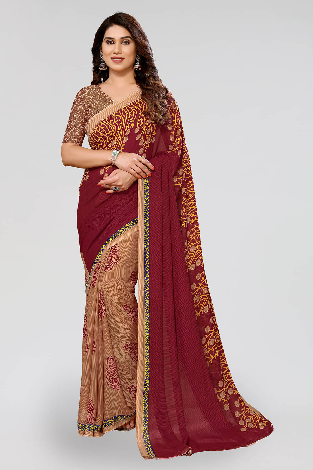 Kashvi Sarees Georgette Printed Chanderi saree With Unstitched Blouse Piece ( Red ) Kashvi Sarees Georgette Printed Chanderi saree With Unstitched Blouse Piece ( Red )