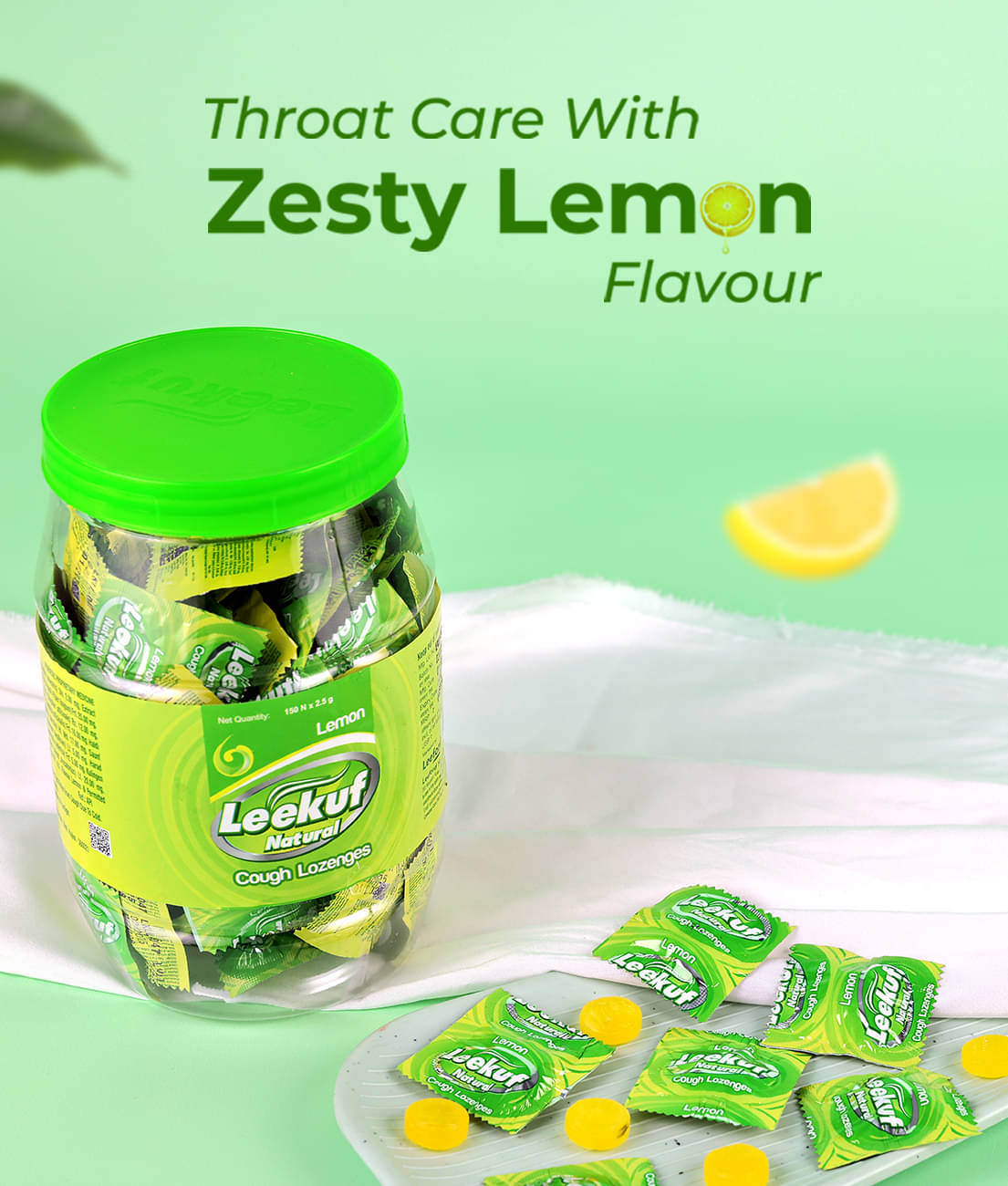     			Leekuf Natural Cough Lozenges _ Lemon Flavour | Zesty Lemon Throat Care | Jar Pack of 150