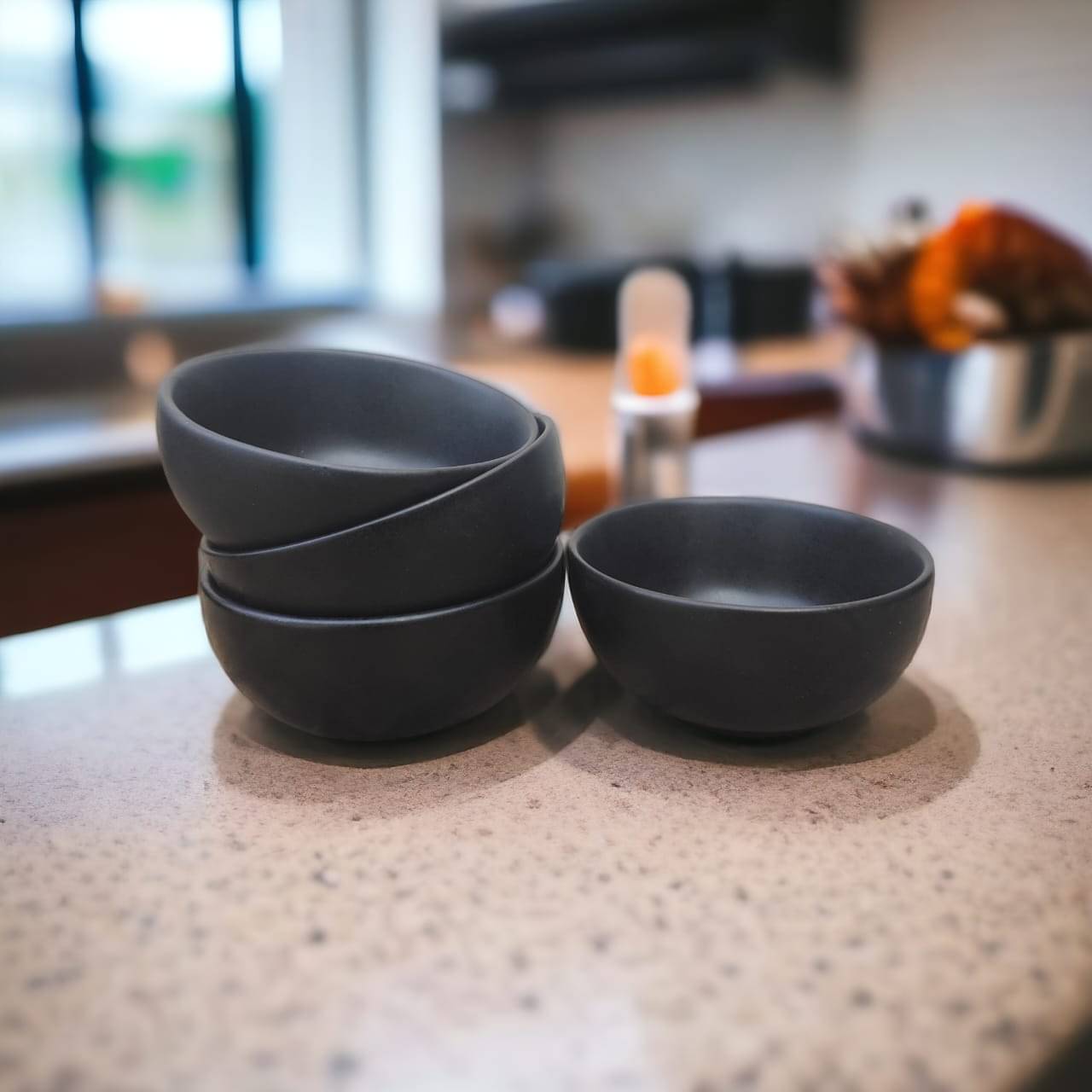 Malaikah Black Matte Finishing Bowl Ceramic Serving Bowl 10 cm ( Set of 4 ) Black Malaikah Black Matte Finishing Bowl Ceramic Serving Bowl 10 cm ( Set of 4 ) Black